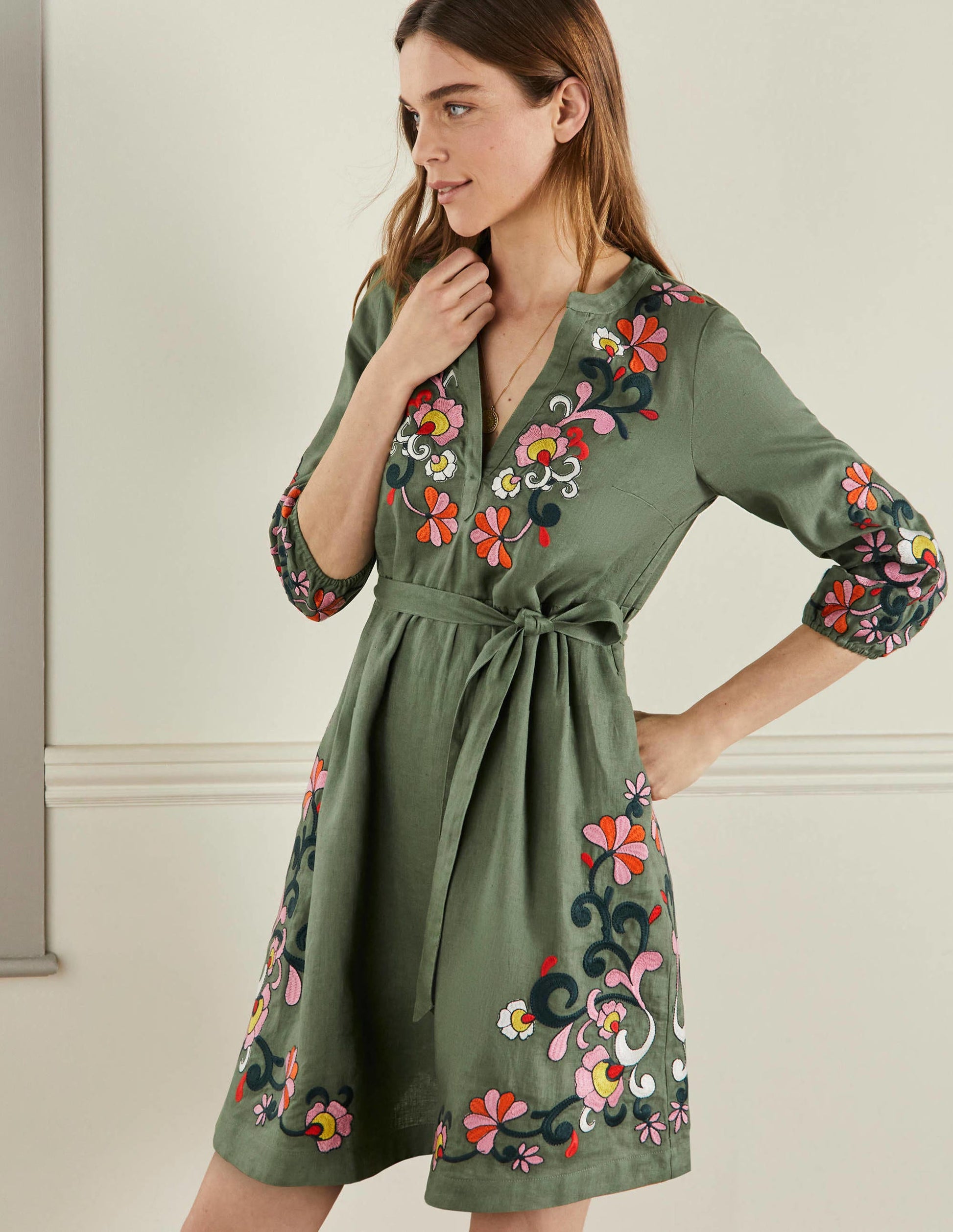Embroidered Linen Dress-Alder-4