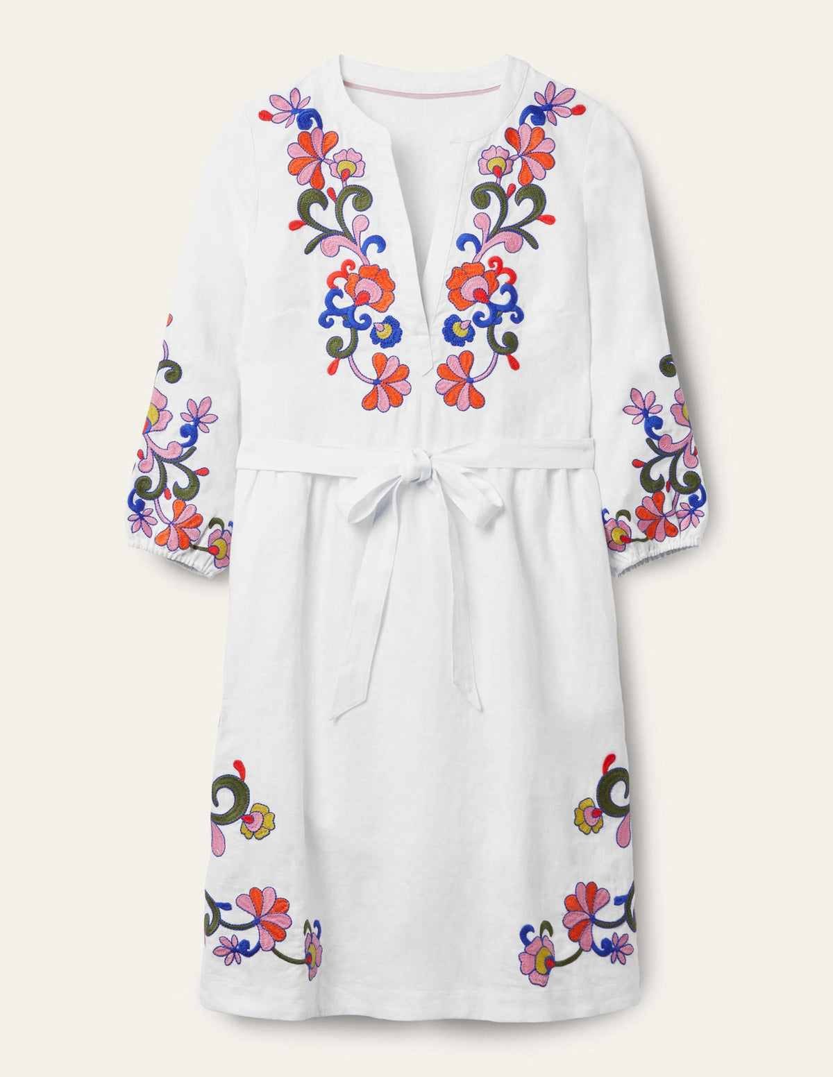 Embroidered Linen Dress-White - Image 6