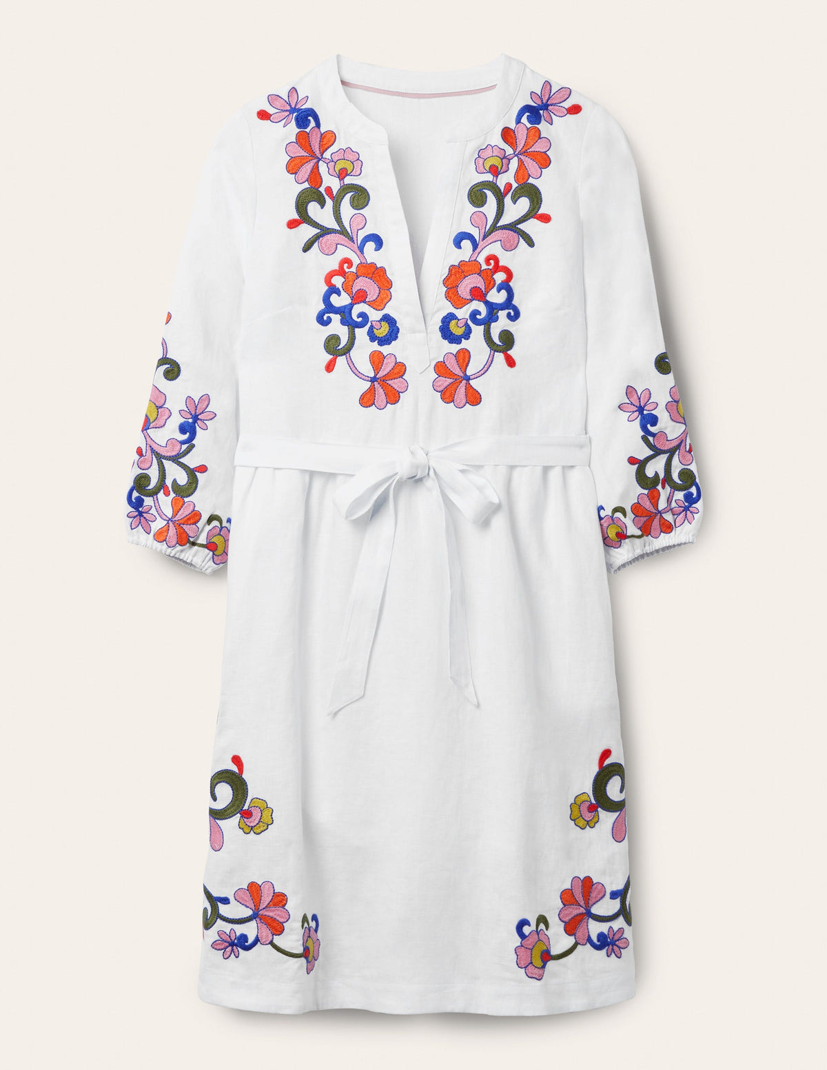 Embroidered Linen Dress-White - Image 7