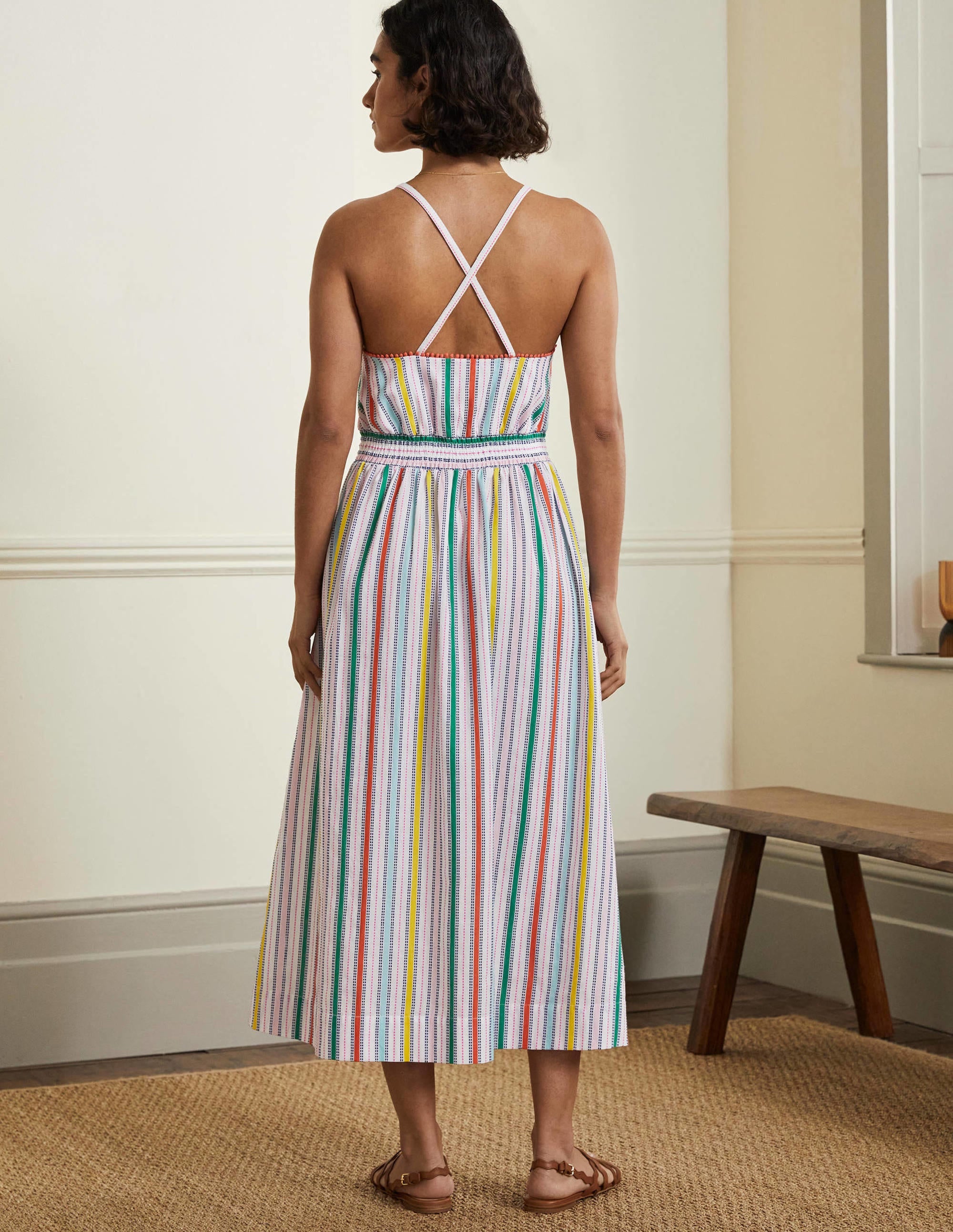 Stripe Halterneck Midi Dress-Sweetcorn and Green Pepper - Image 3