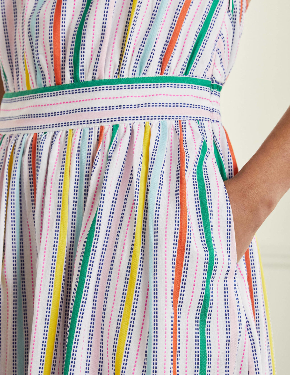 Stripe Halterneck Midi Dress-Sweetcorn and Green Pepper-5