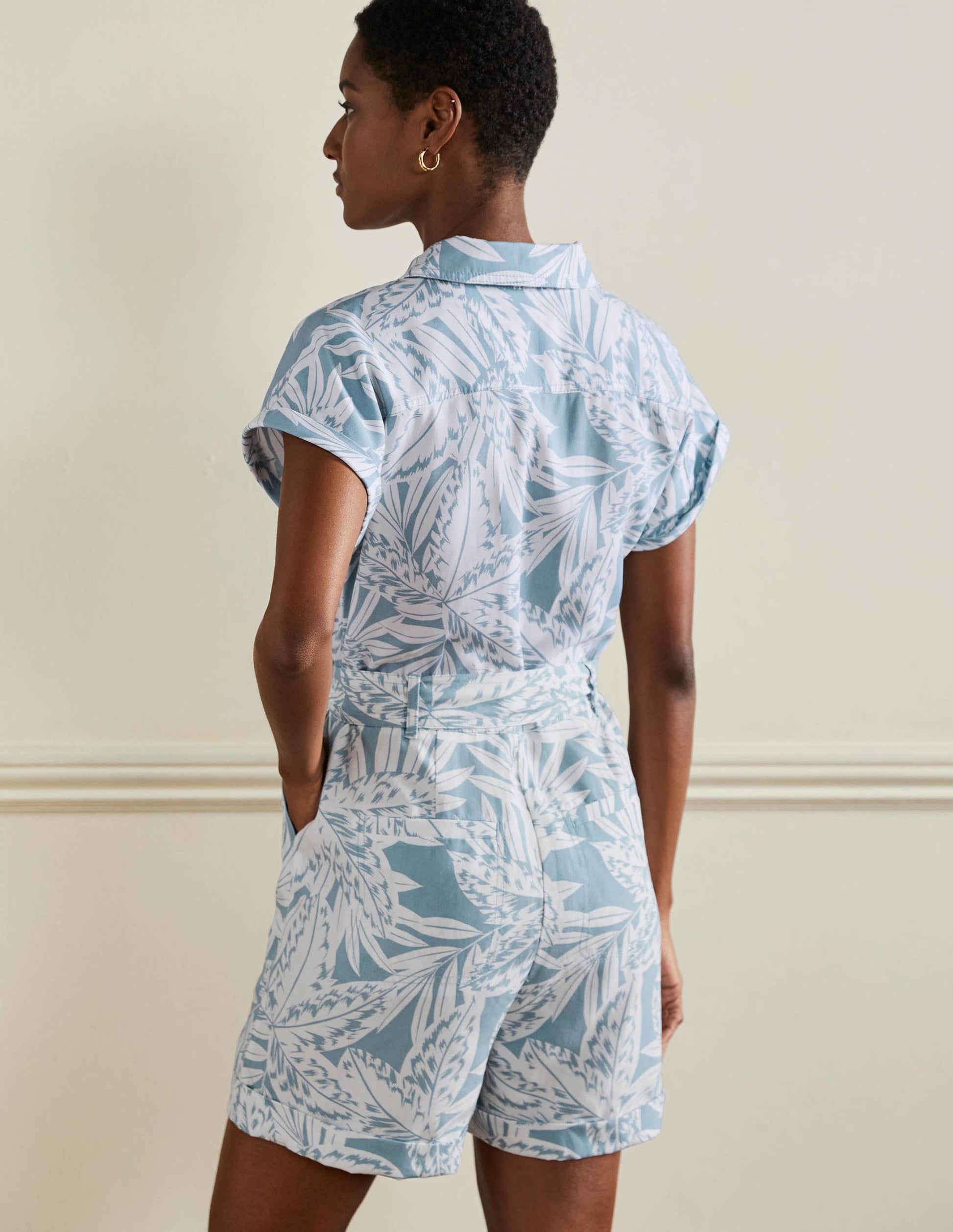 Pocket Detail Romper-Mountain Spring, Exotic Leaves-3