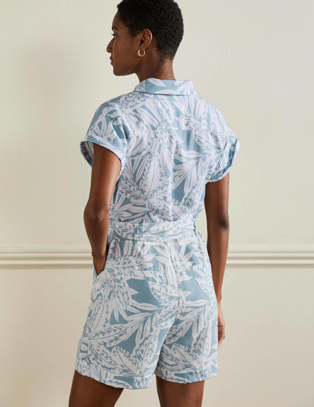 Pocket Detail Romper-Mountain Spring, Exotic Leaves - Image 3