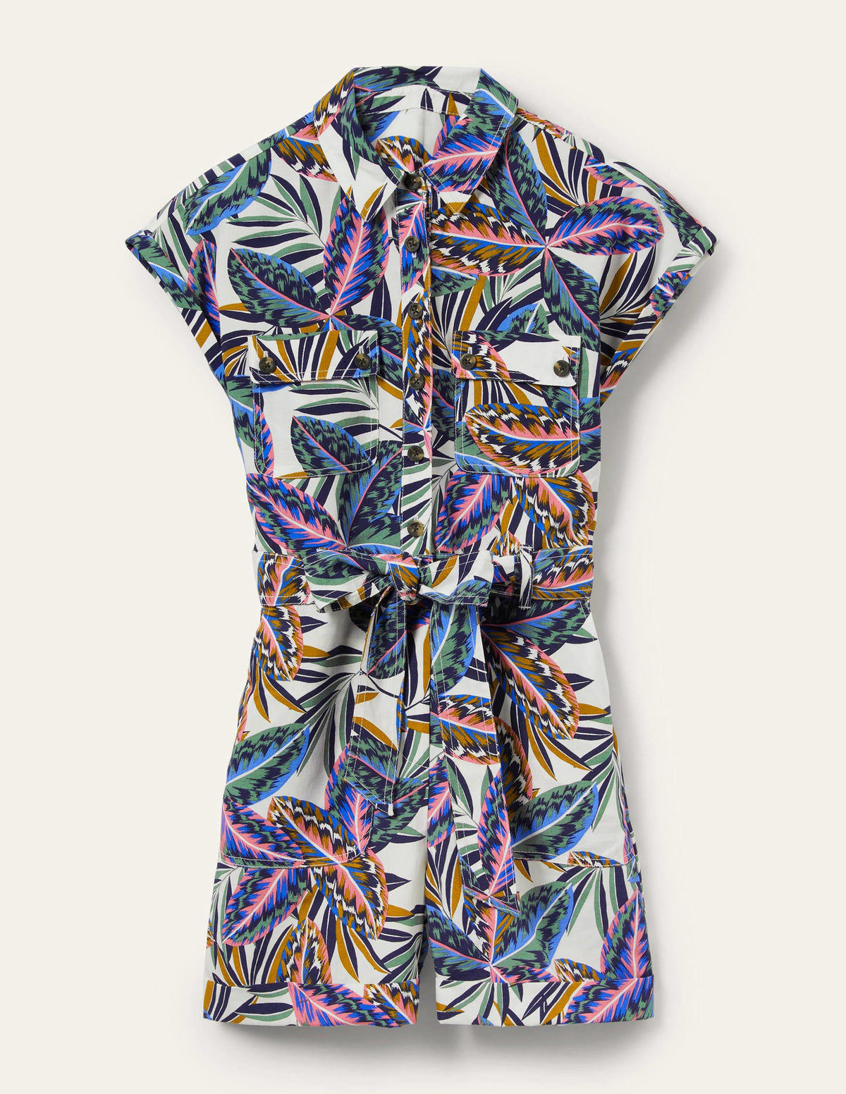 Pocket Detail Romper-Multi, Exotic Leaves-7