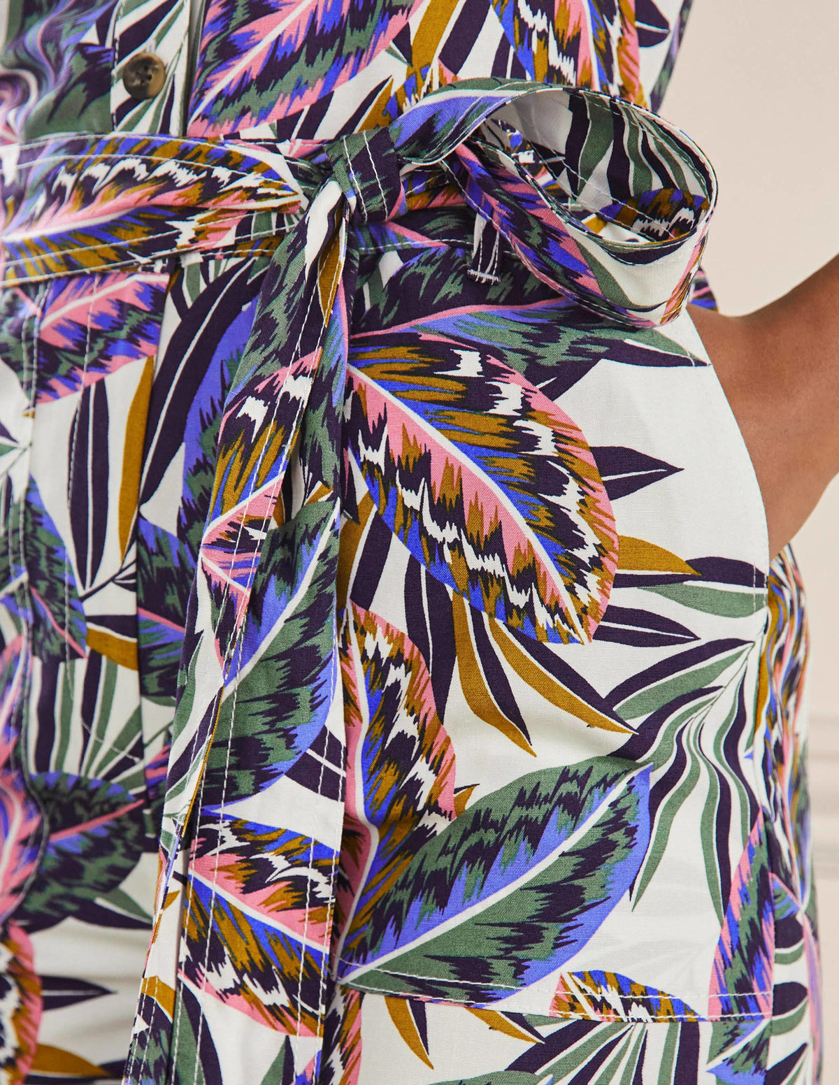 Pocket Detail Romper-Multi, Exotic Leaves - Image 2