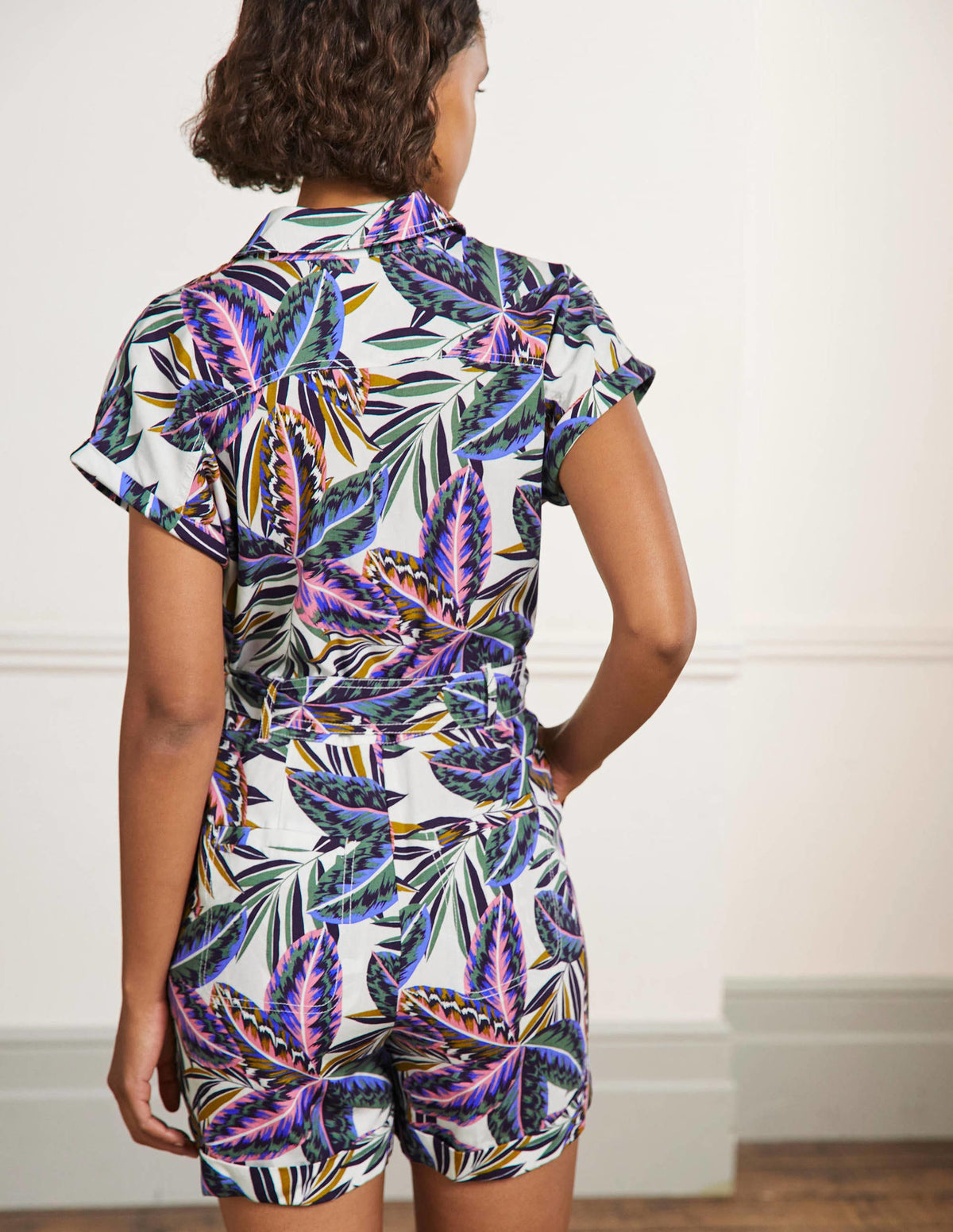 Pocket Detail Romper-Multi, Exotic Leaves - Image 3