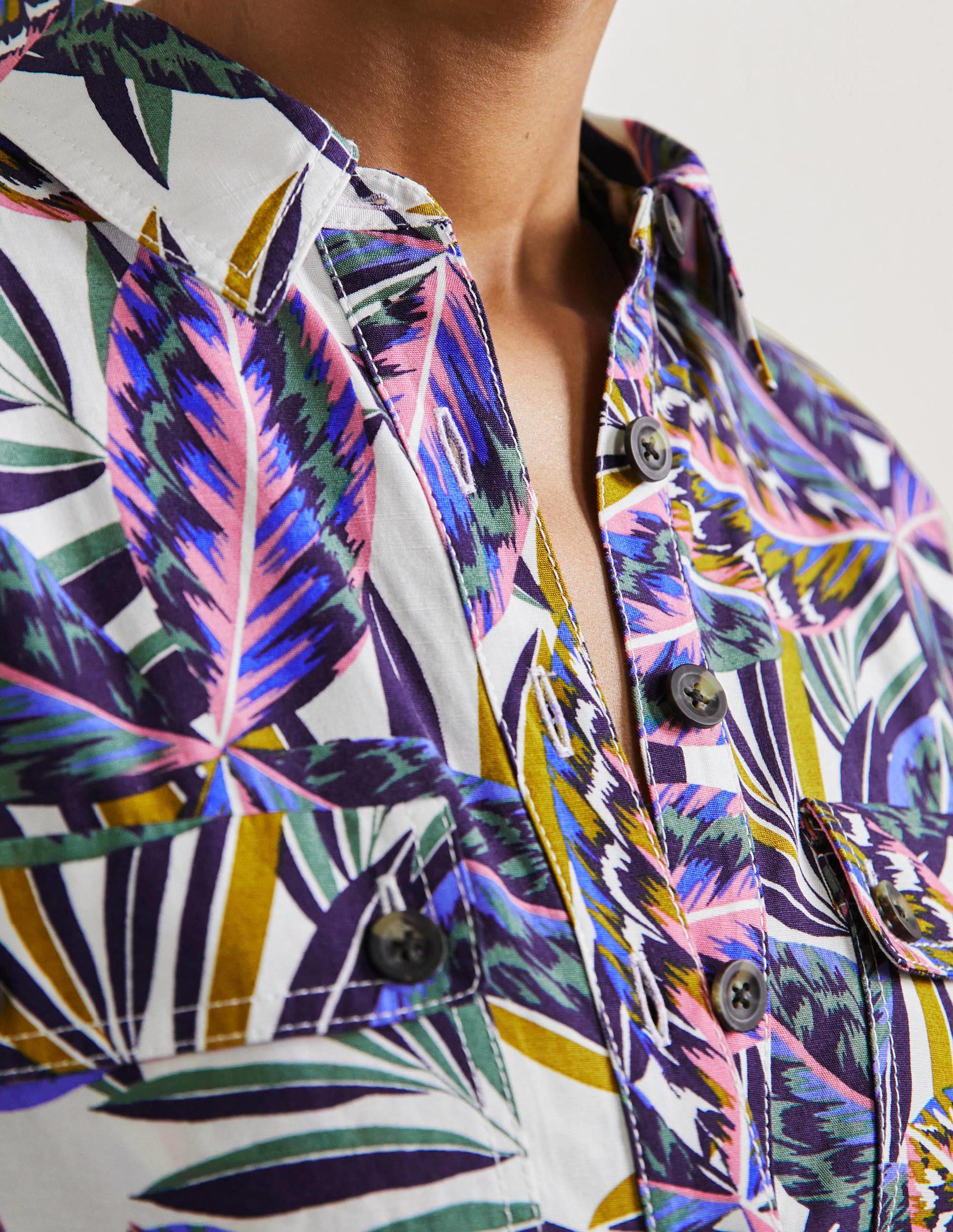 Pocket Detail Romper-Multi, Exotic Leaves - Image 5