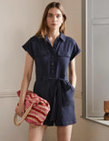 Pocket Detail Romper-NAVY
