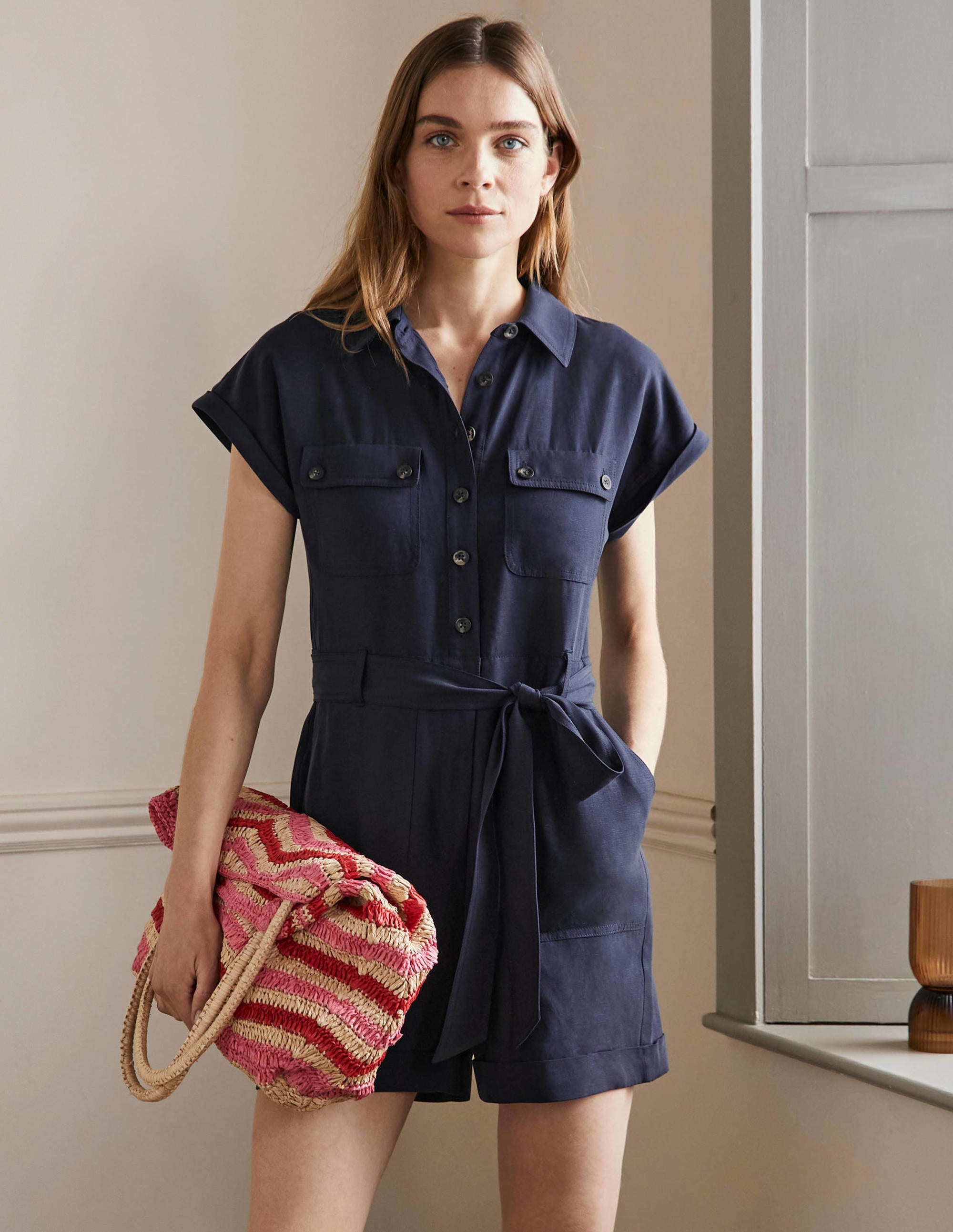 Pocket Detail Romper-NAVY - Image 1
