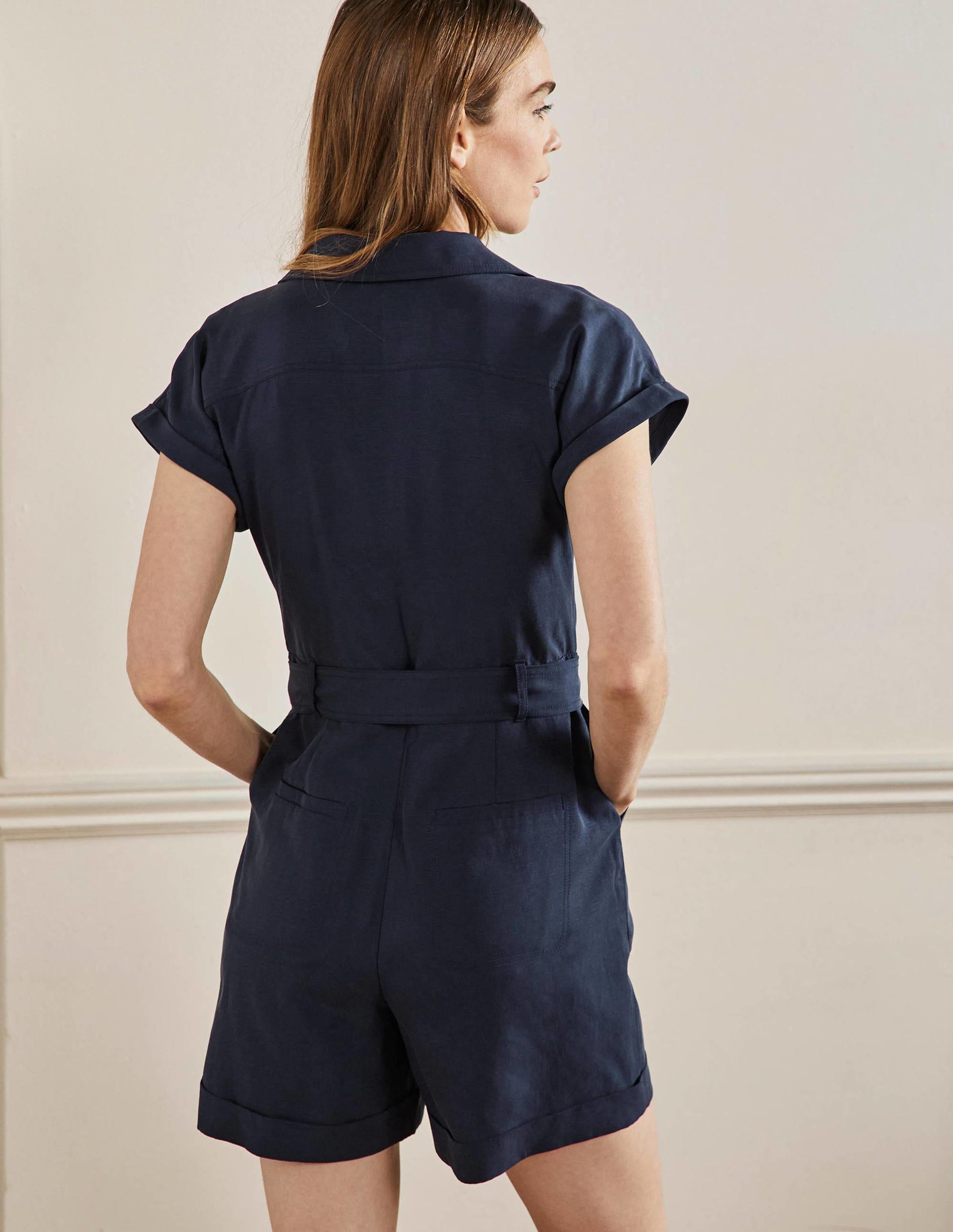 Pocket Detail Romper-NAVY-3