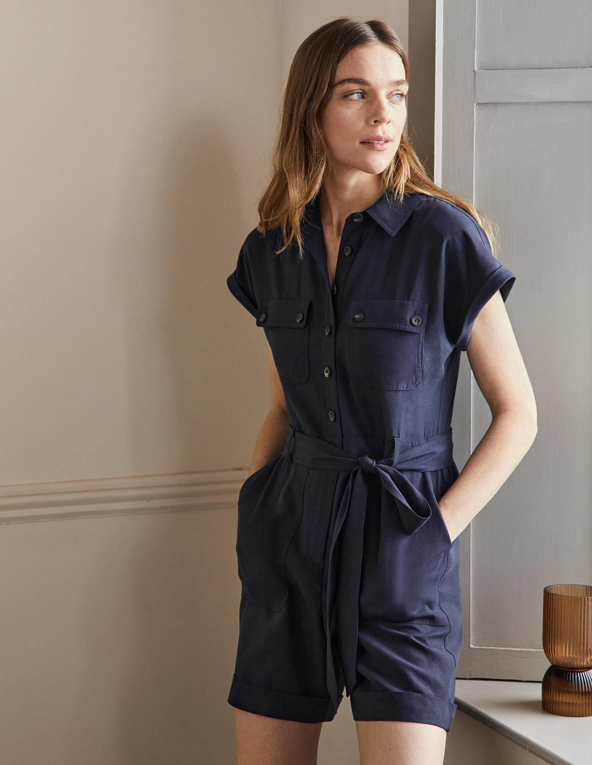 Pocket Detail Romper-NAVY-4