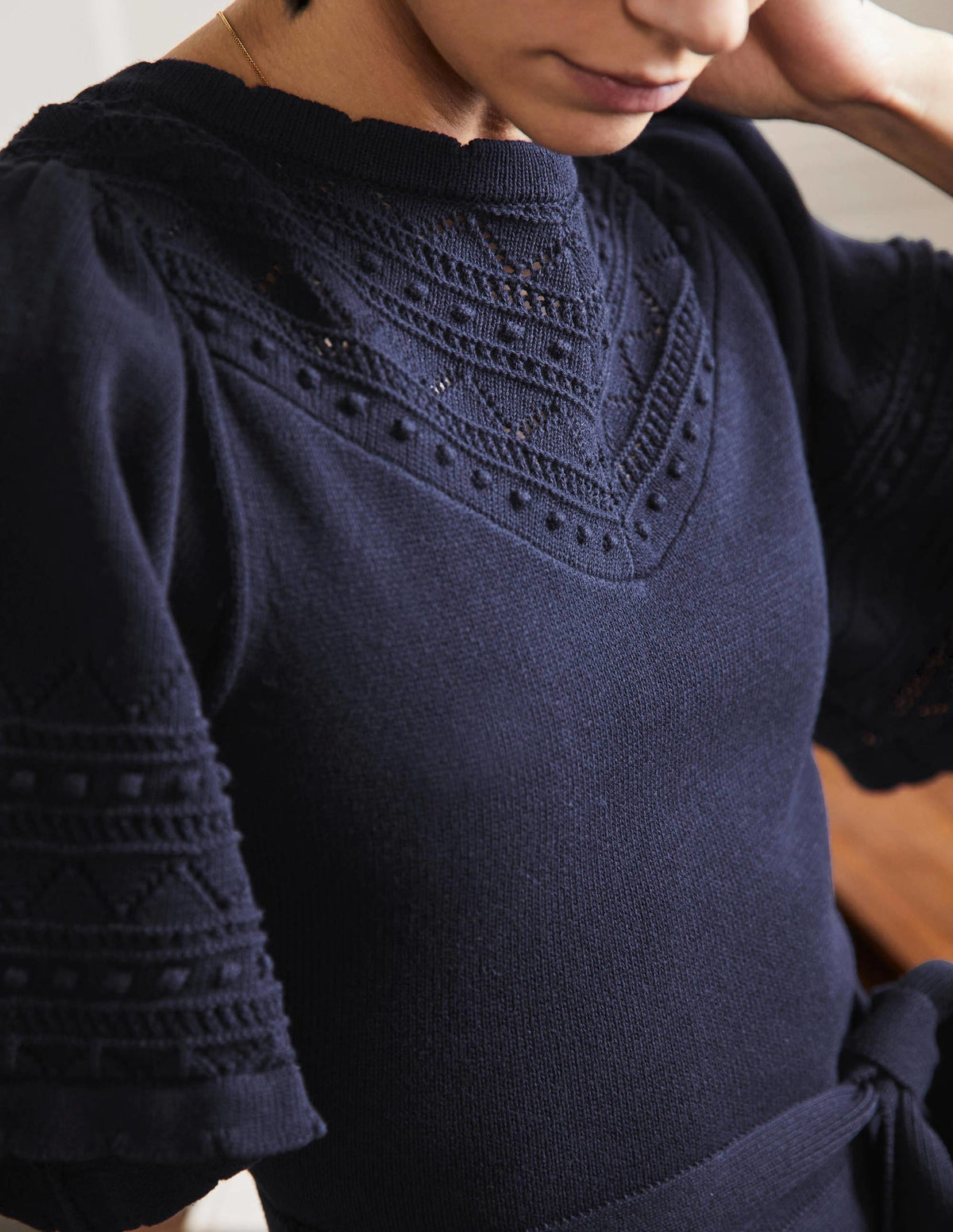 Wide Sleeve Knitted Dress-Navy - Image 2