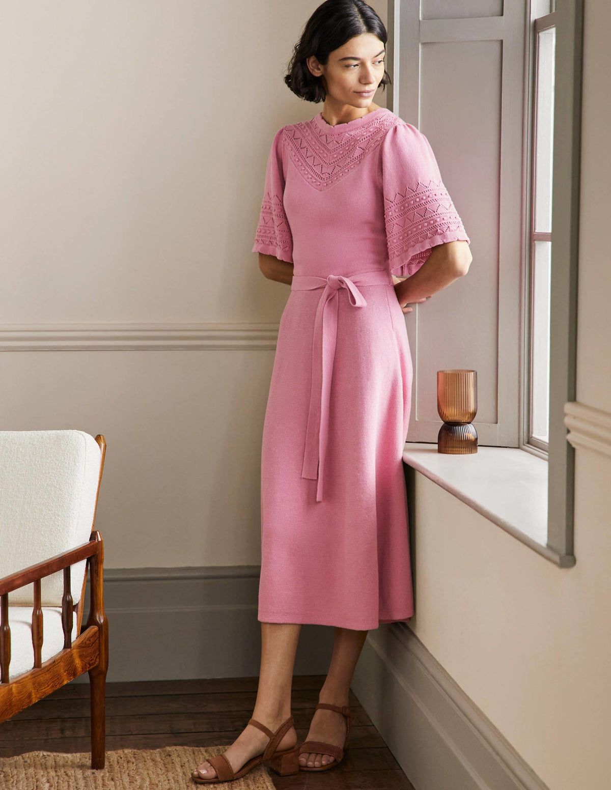 Wide Sleeve Knitted Dress-Formica Pink - Image 1