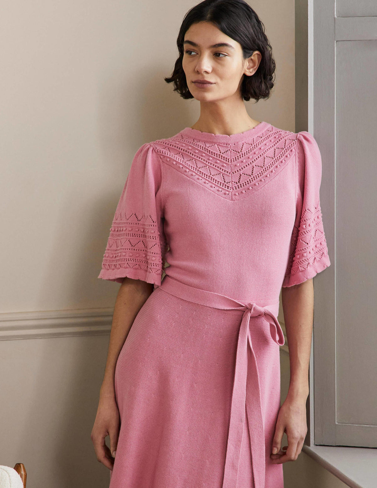 Wide Sleeve Knitted Dress-Formica Pink-4
