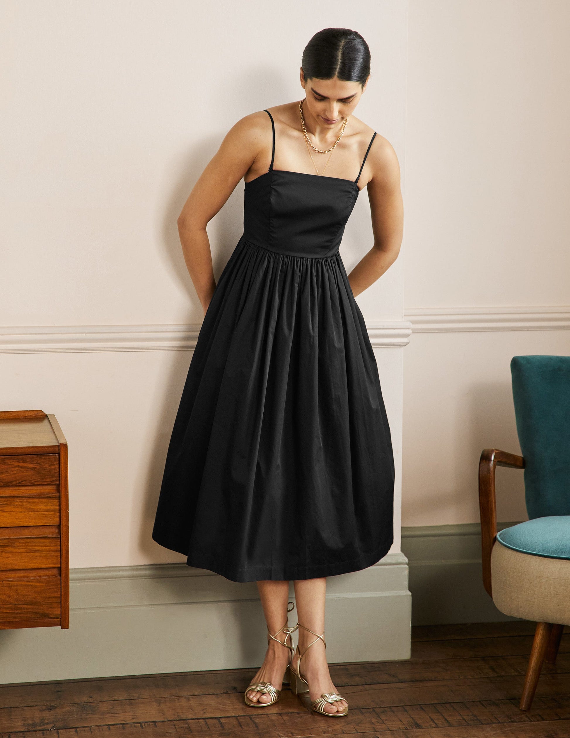 Emily Strapless Midi Dress-Black-2