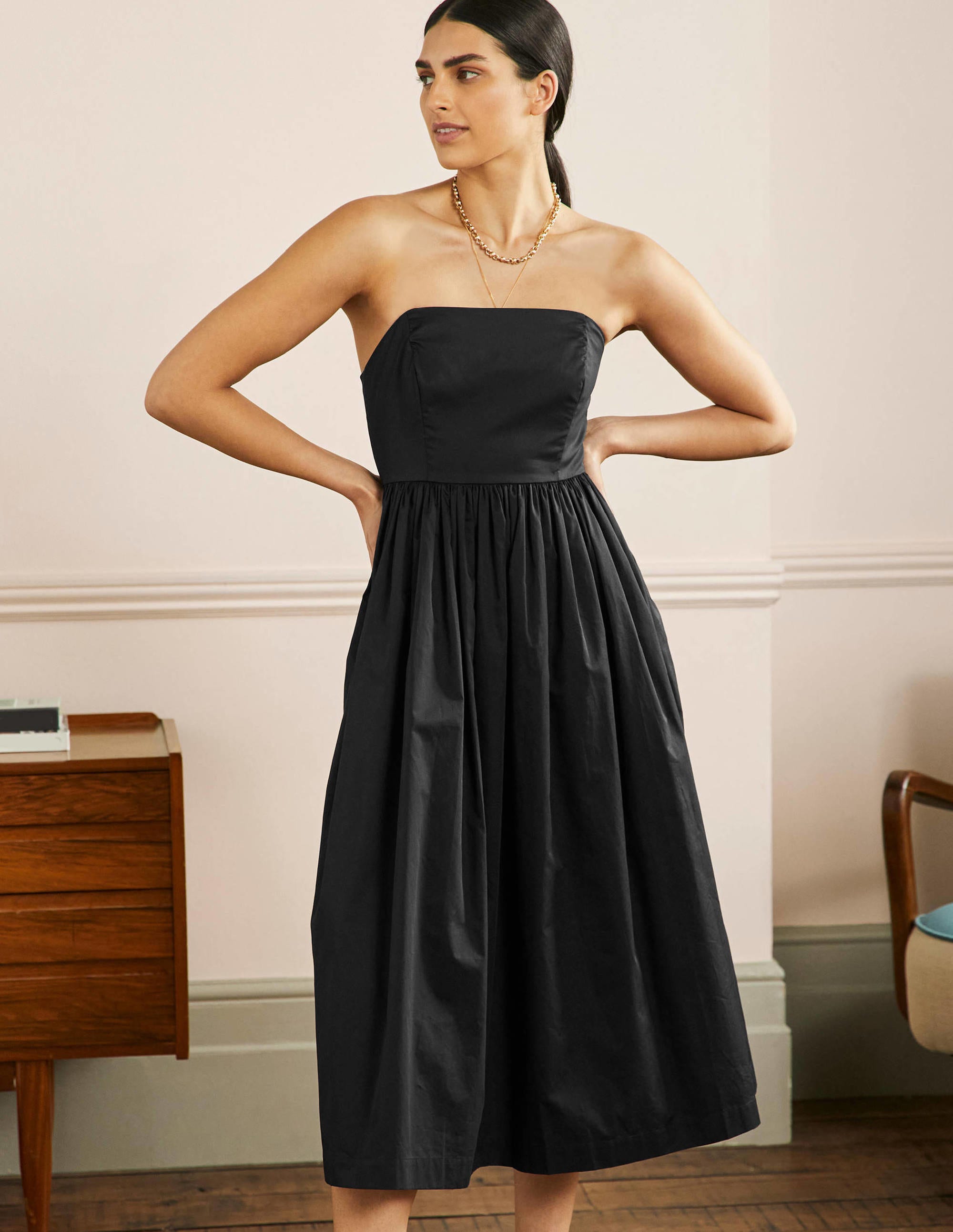 Emily Strapless Midi Dress-Black - Image 4