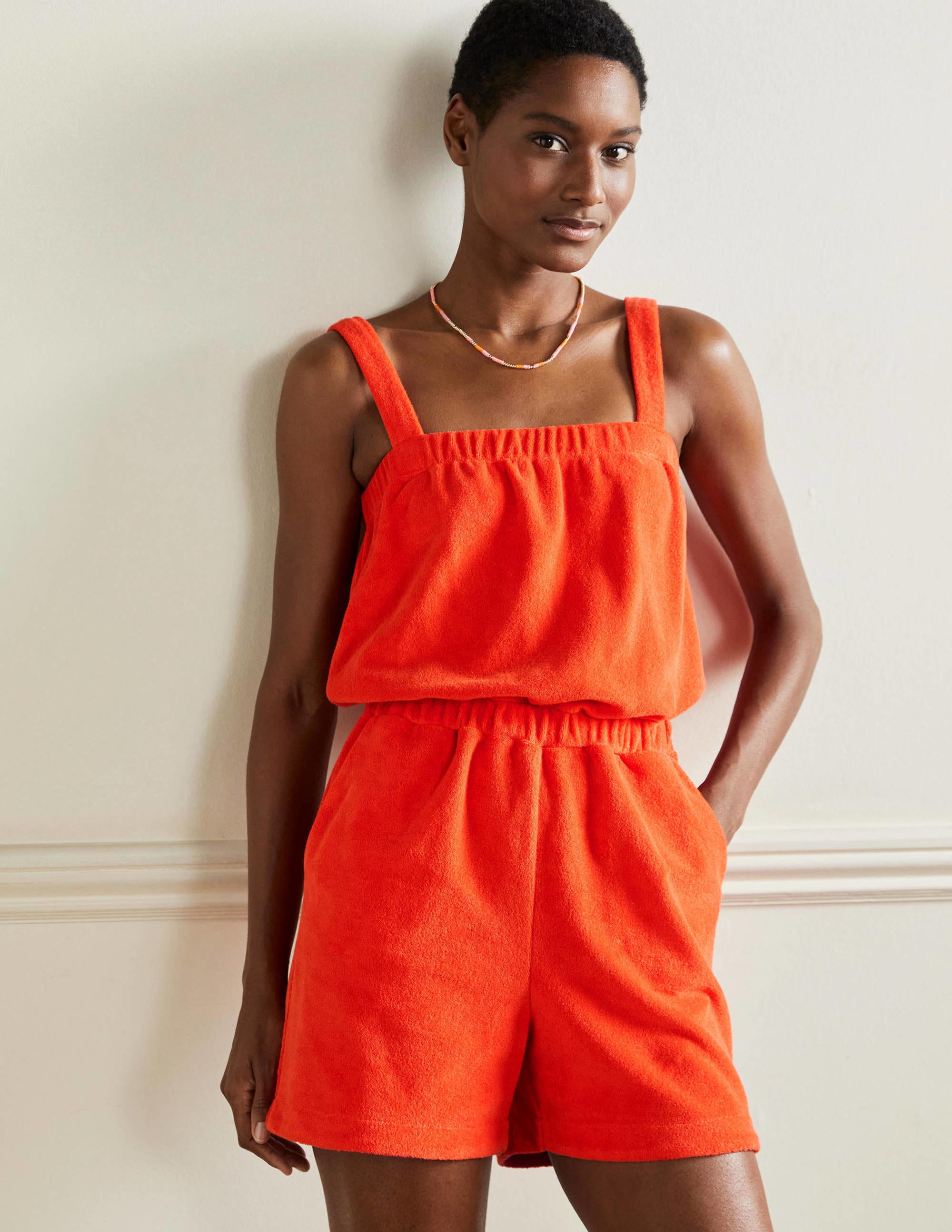 Erica Towelling Romper-Papaya - Image 1