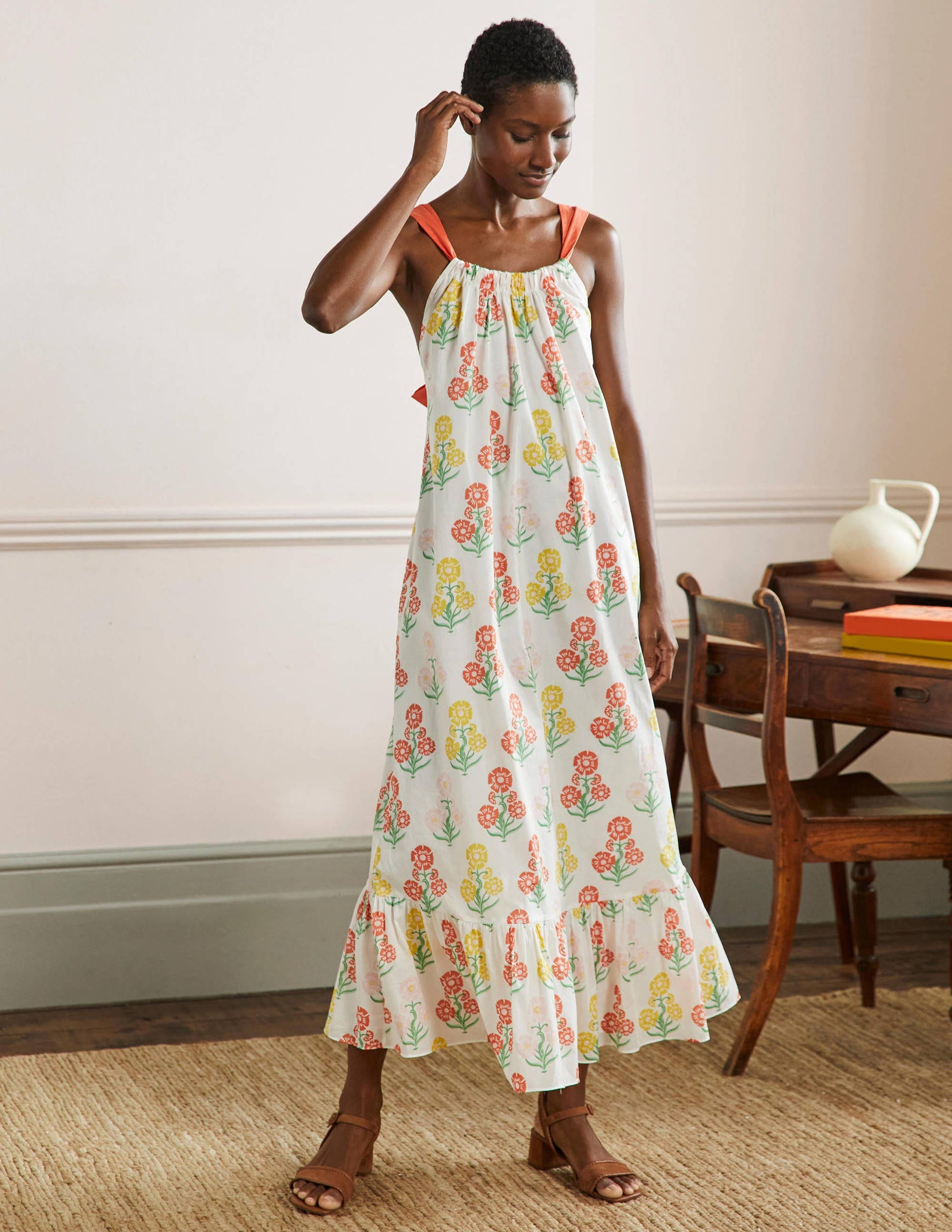 Nadine Tie Back Maxi  Dress-Molly Mahon Flower Woodblock-6