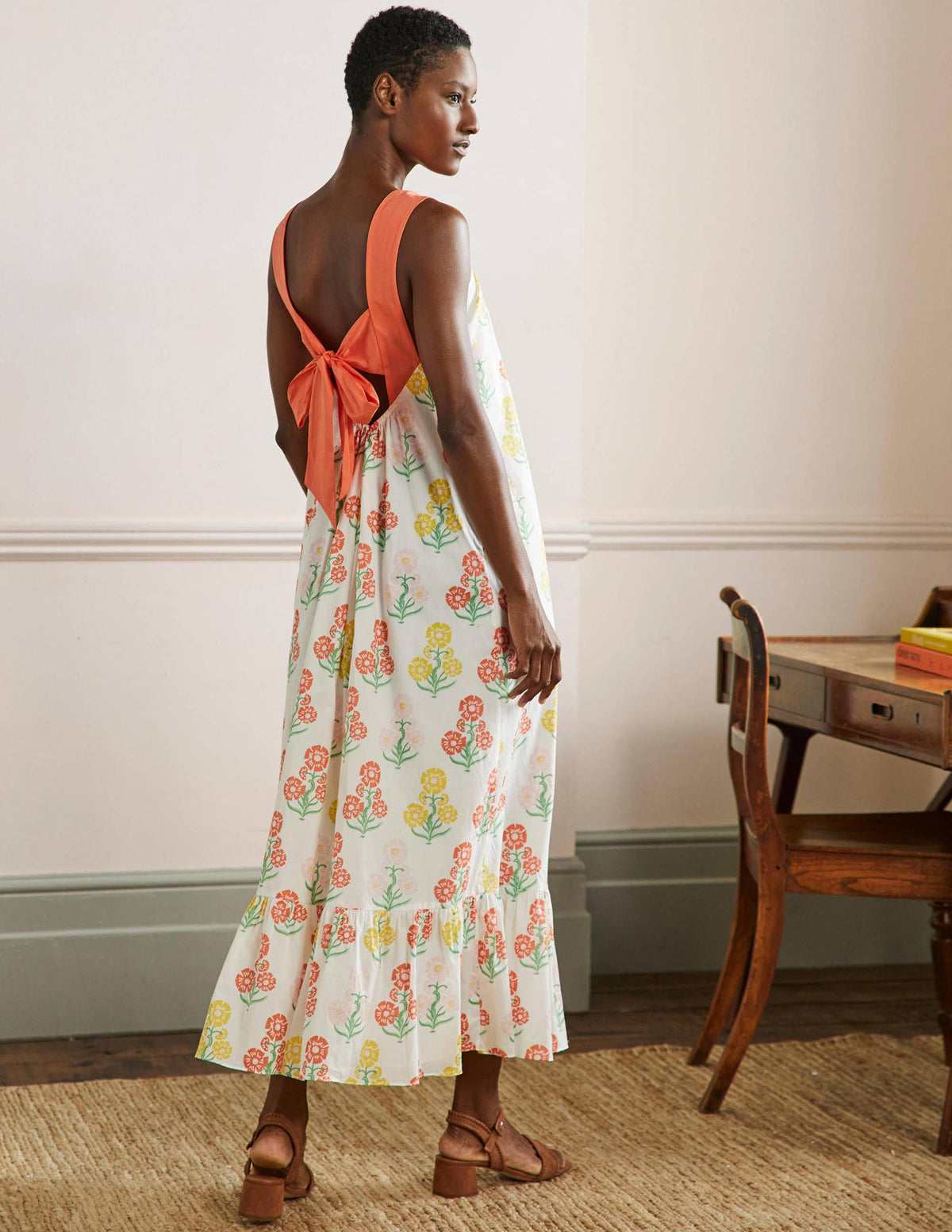 Nadine Tie Back Maxi  Dress-Molly Mahon Flower Woodblock - Image 8