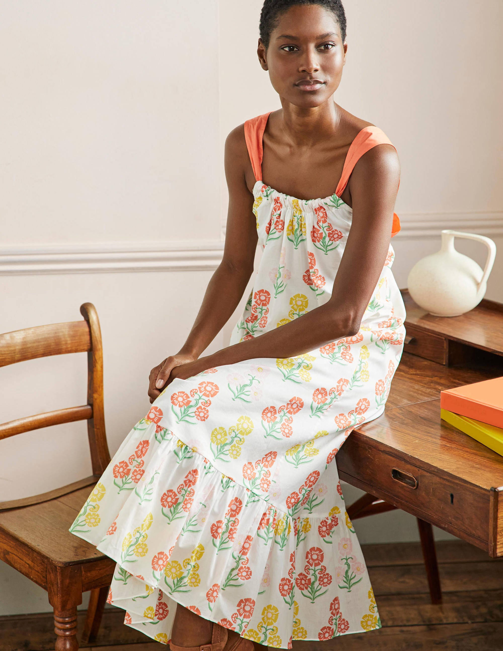 Nadine Tie Back Maxi  Dress-Molly Mahon Flower Woodblock - Image 9