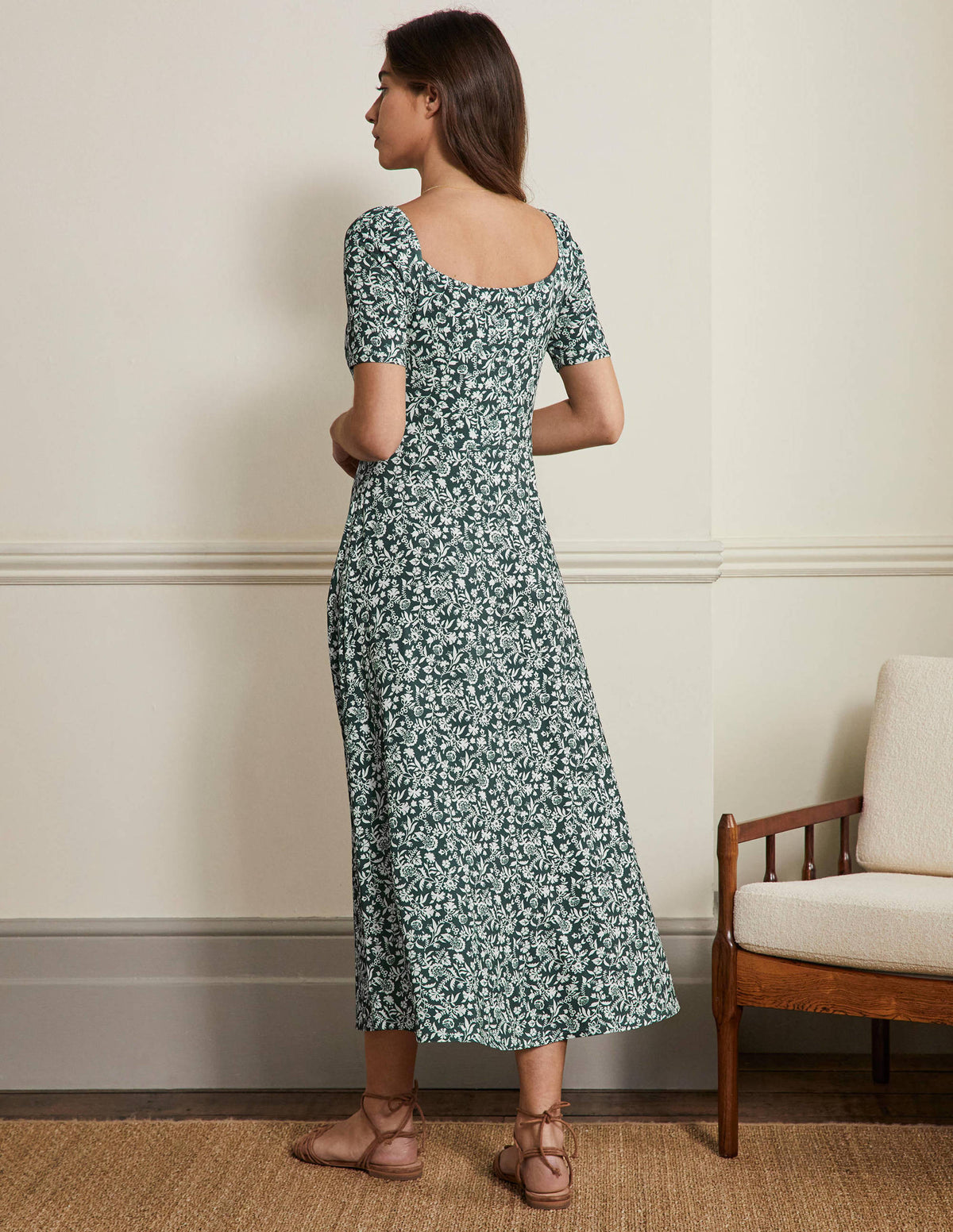 Sweetheart Jersey Midi Dress-Trekking Green, Flora Charm-3