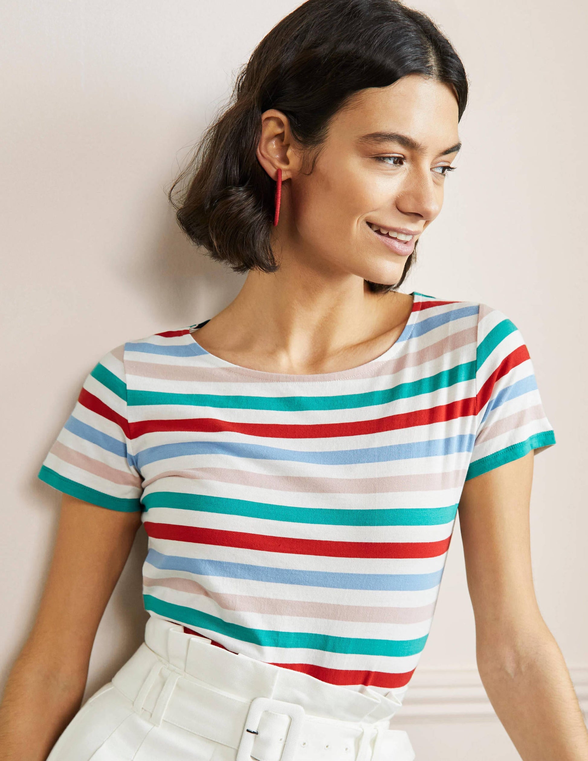 Short Sleeve Breton T-Shirt-Clover / Dusty Blue Stripe-1
