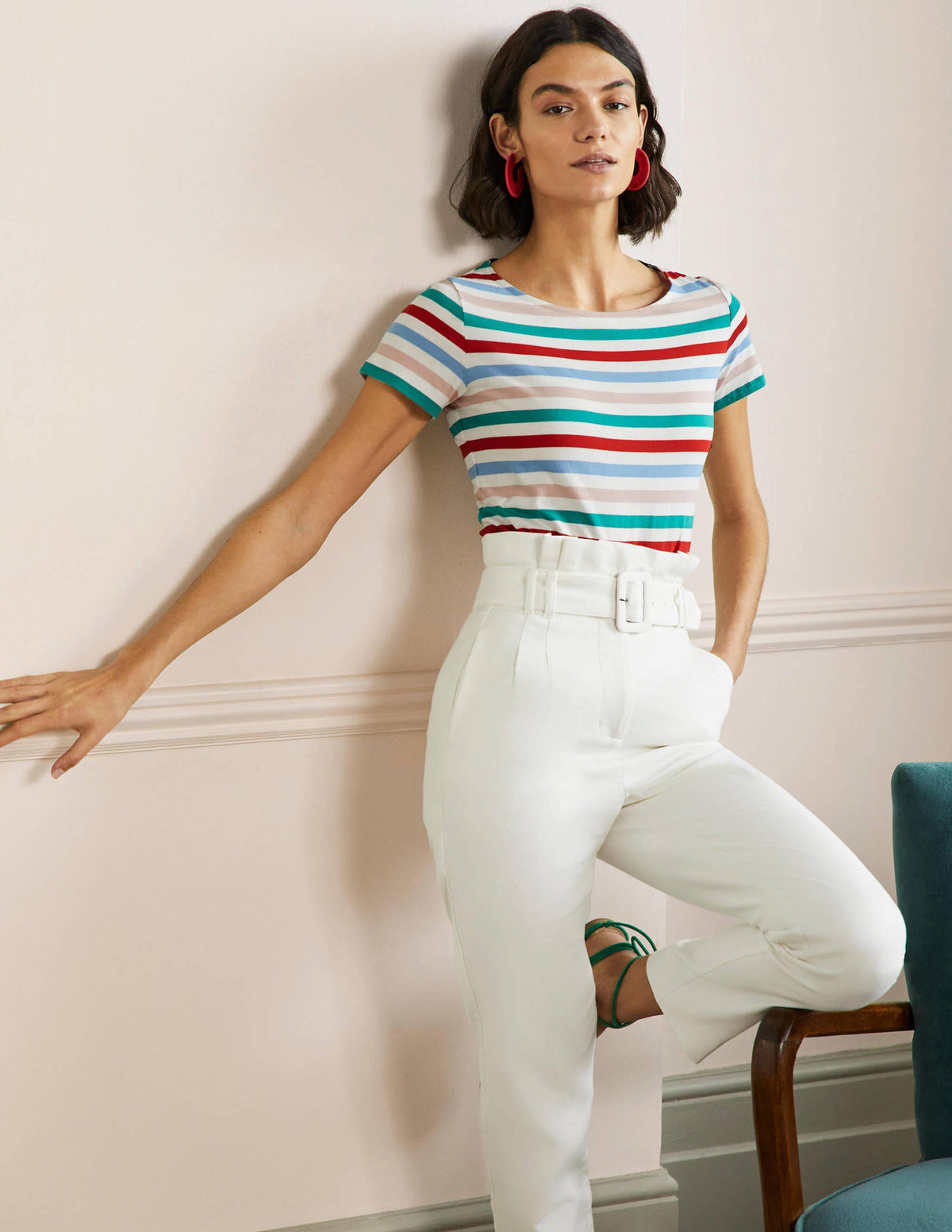 Short Sleeve Breton T-Shirt-Clover / Dusty Blue Stripe - Image 4