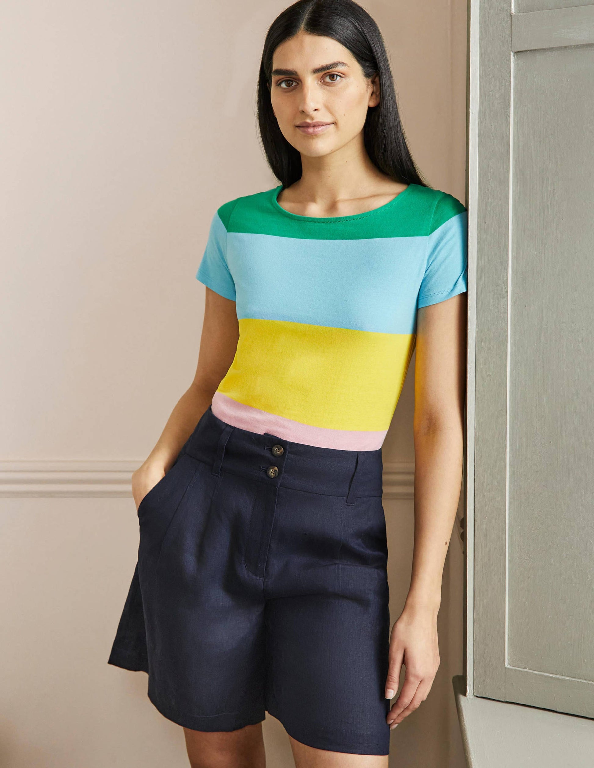 Short Sleeve Breton T-Shirt-Rainbow Wide Stripe-1