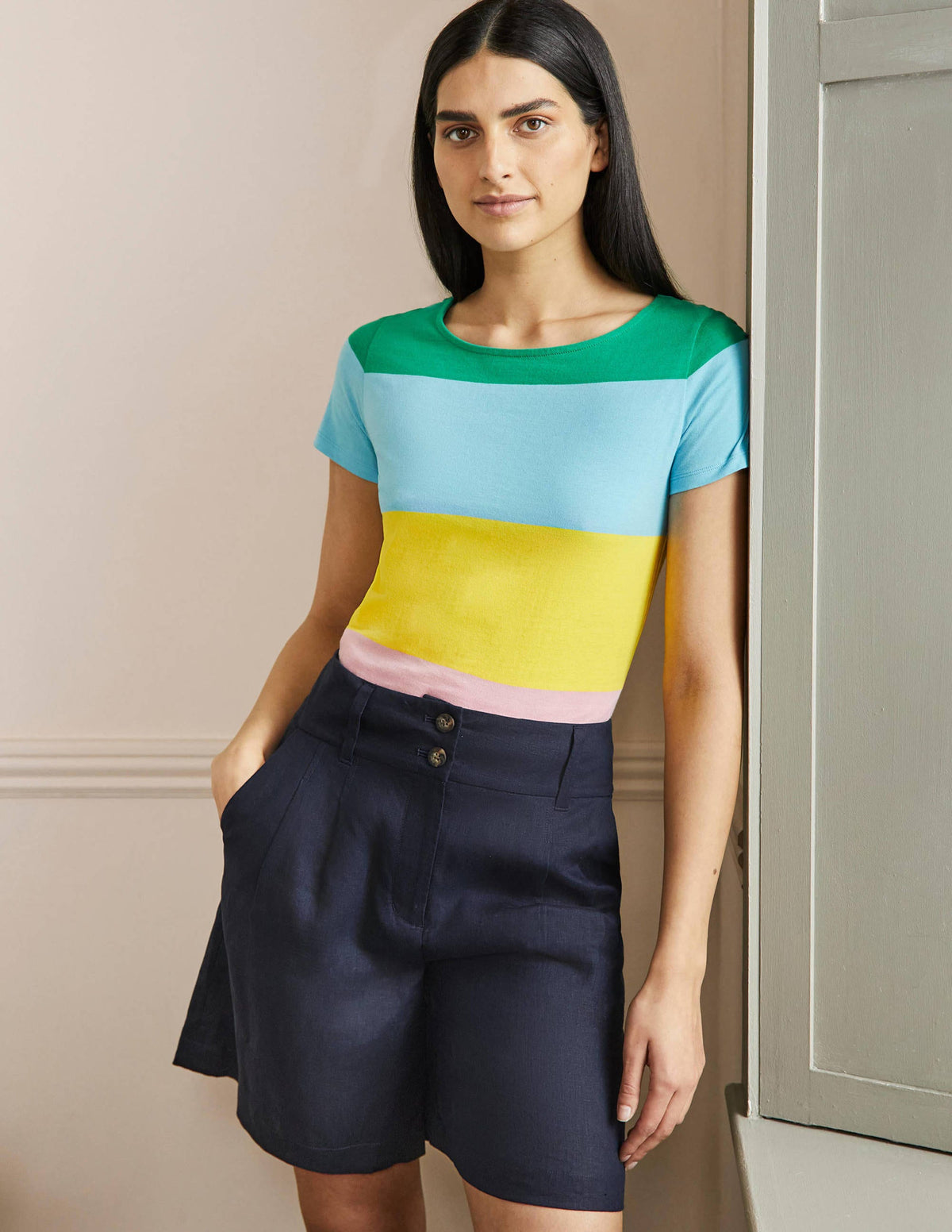Short Sleeve Breton T-Shirt-Rainbow Wide Stripe - Image 1