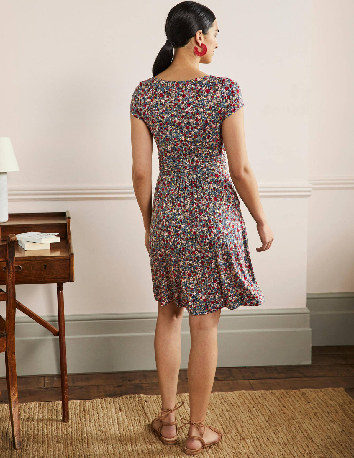 Amelie Jersey Dress-Riviera Blue, Floret Cluster - Image 3
