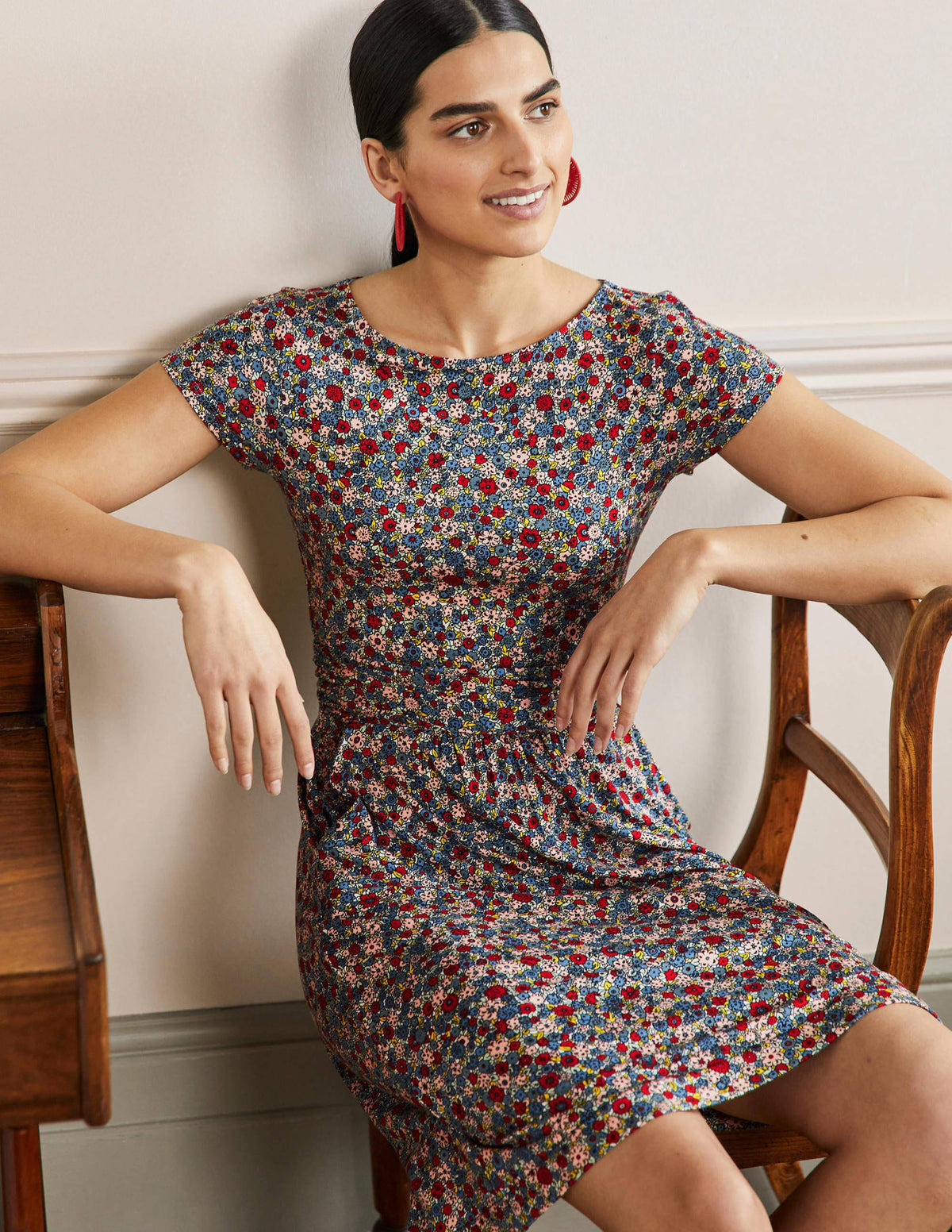 Amelie Jersey Dress-Riviera Blue, Floret Cluster - Image 4