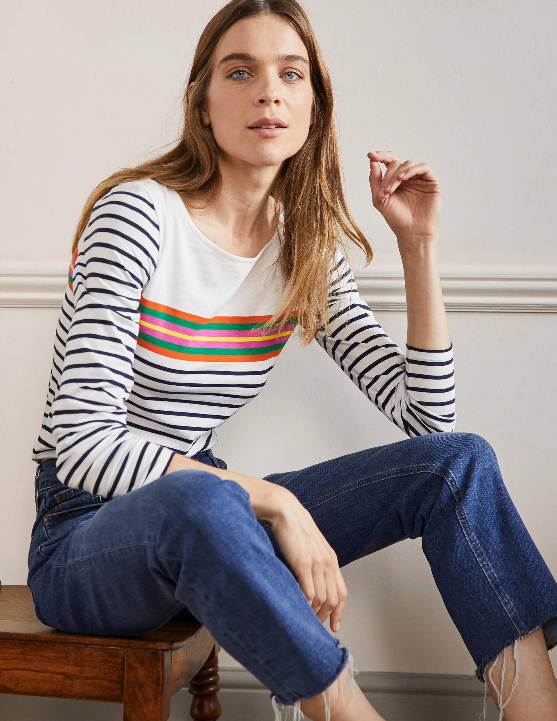 Long Sleeve Breton Top-Tropical Chest Stripe-1