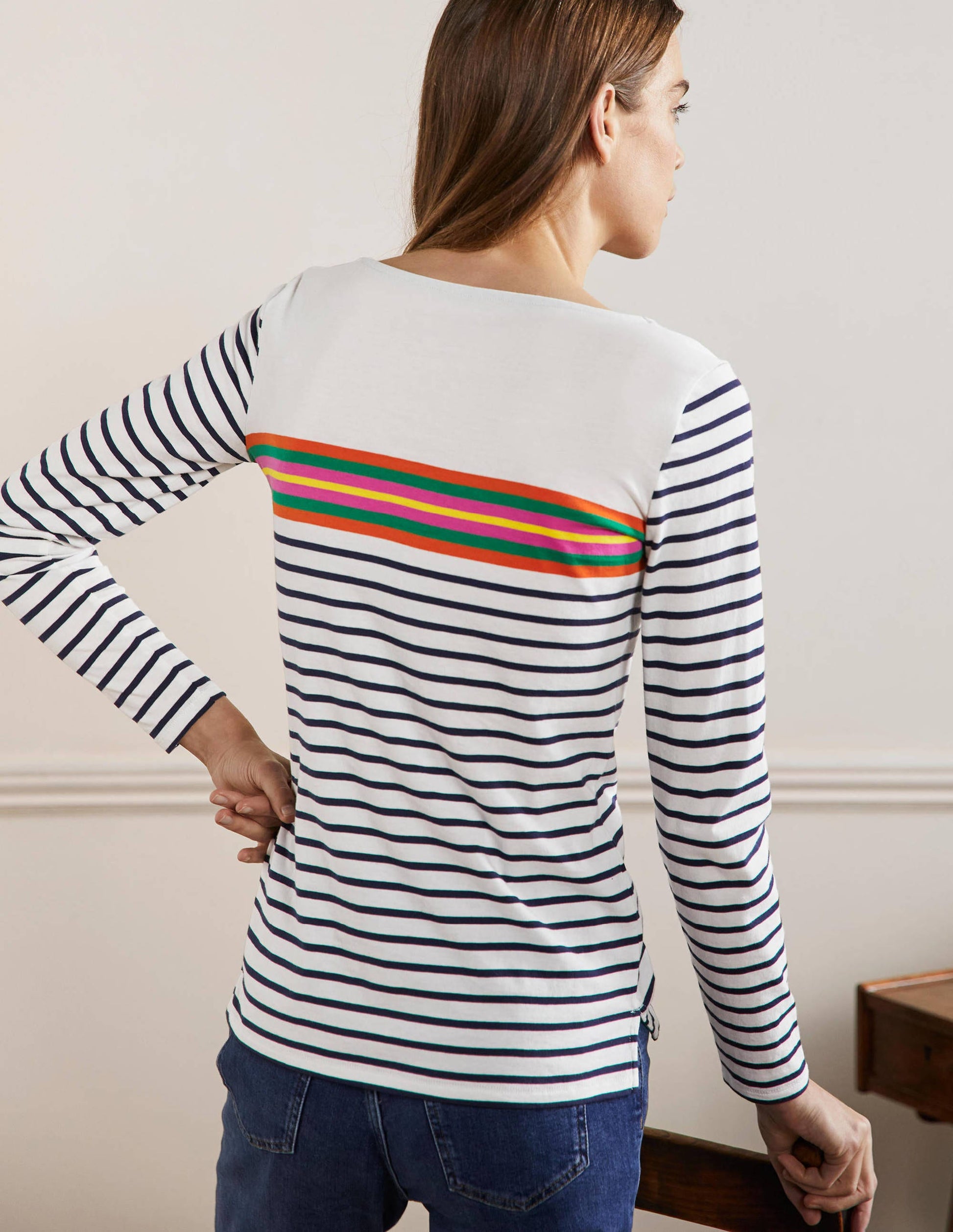Long Sleeve Breton Top-Tropical Chest Stripe-3