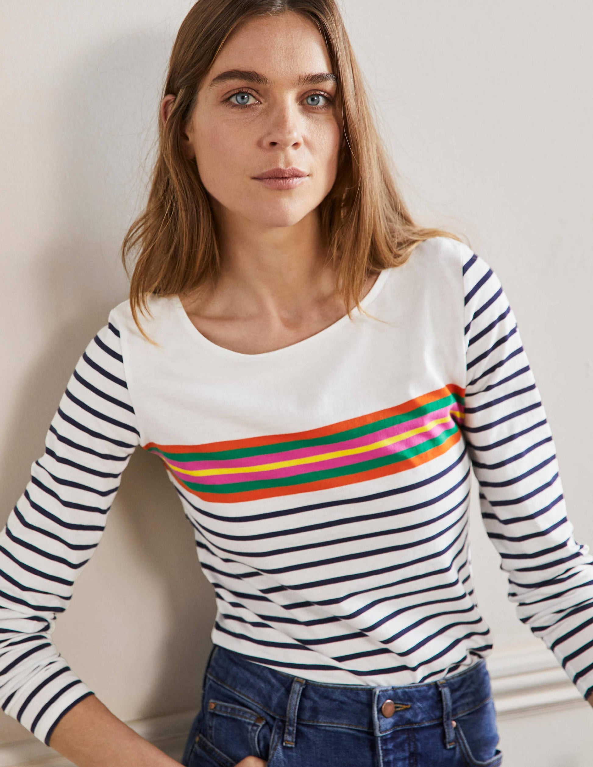 Long Sleeve Breton Top-Tropical Chest Stripe-4