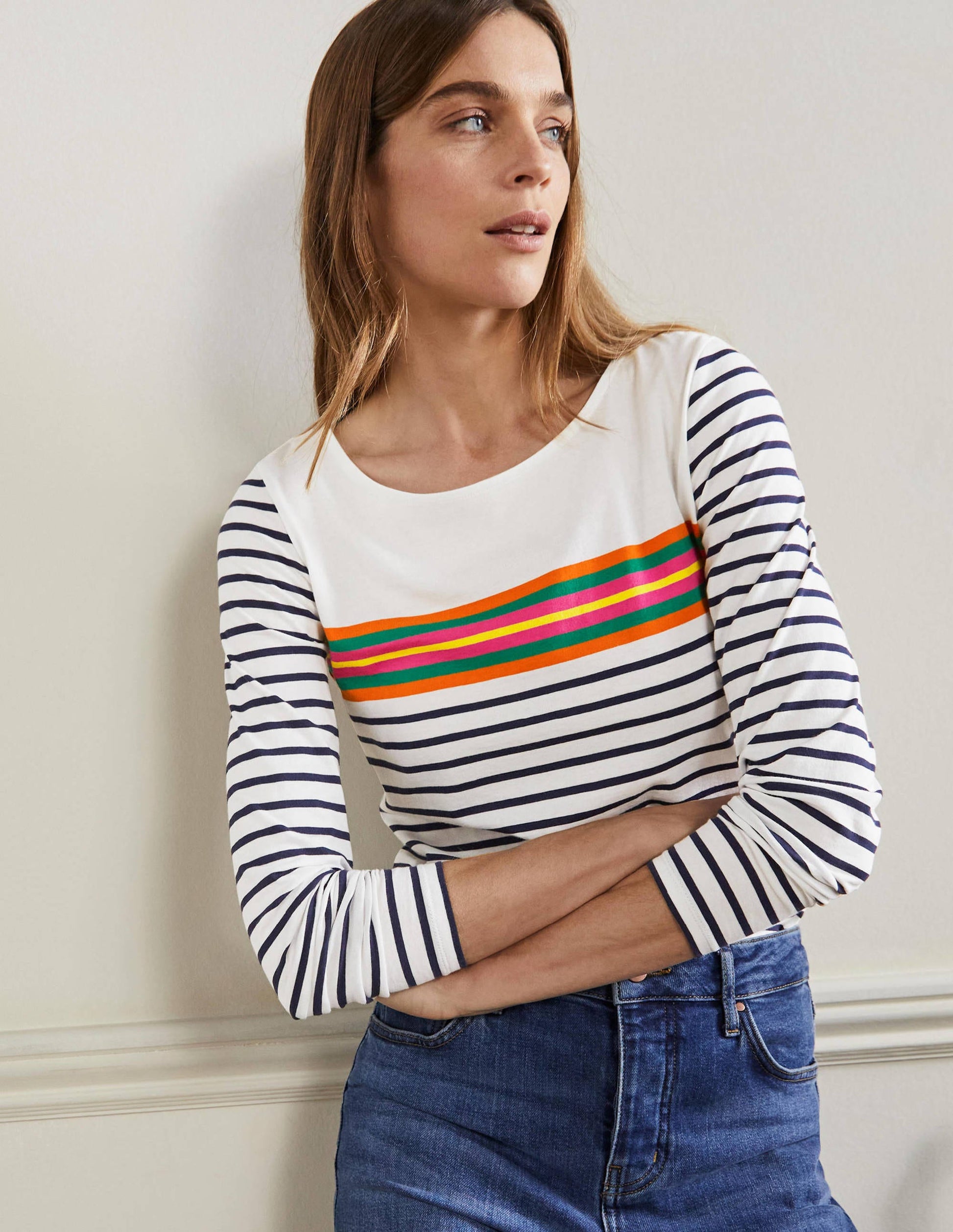 Long Sleeve Breton Top-Tropical Chest Stripe-5