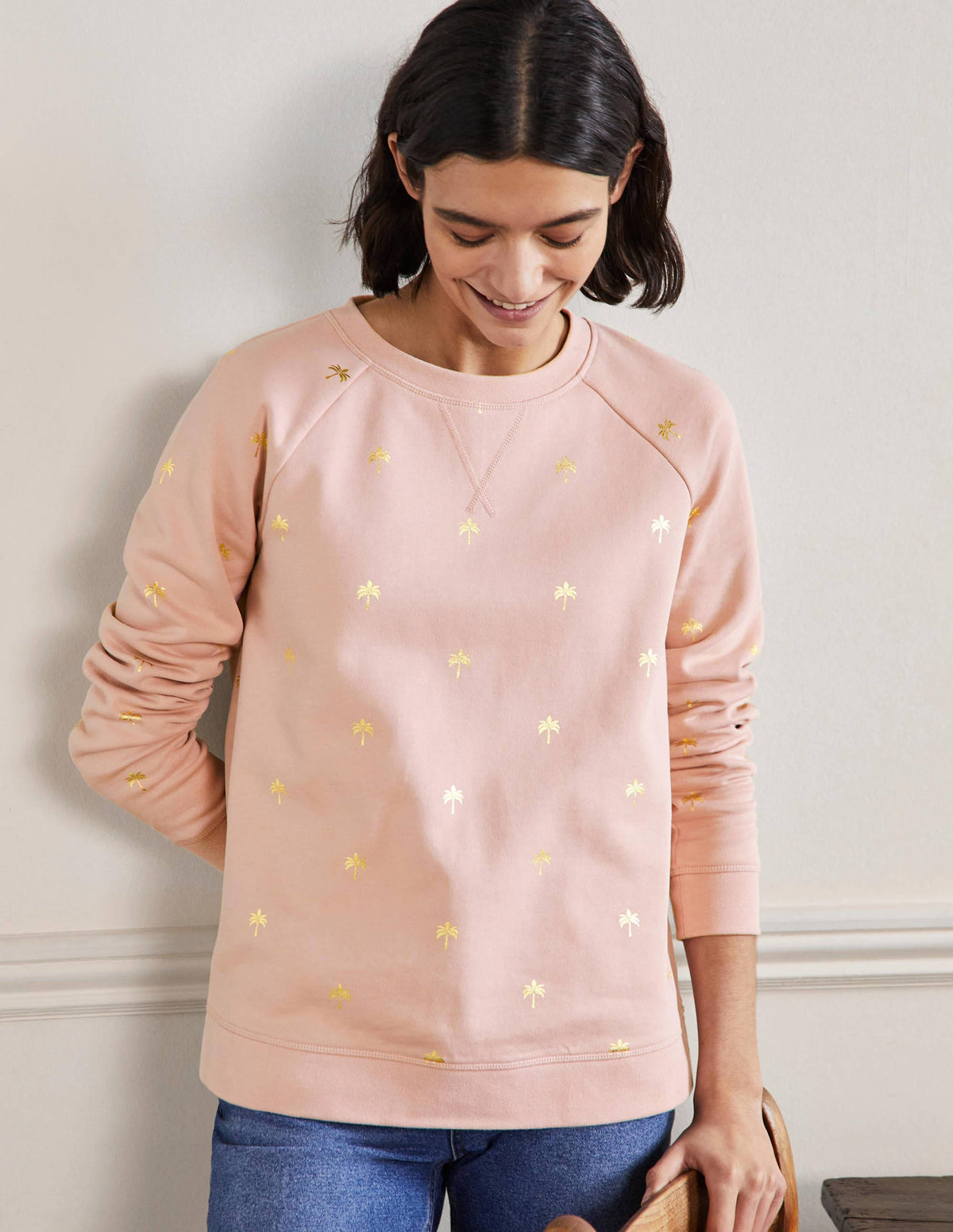 Printed Cotton Sweatshirt-Milkshake/Gold, Paradise Palm - Image 4