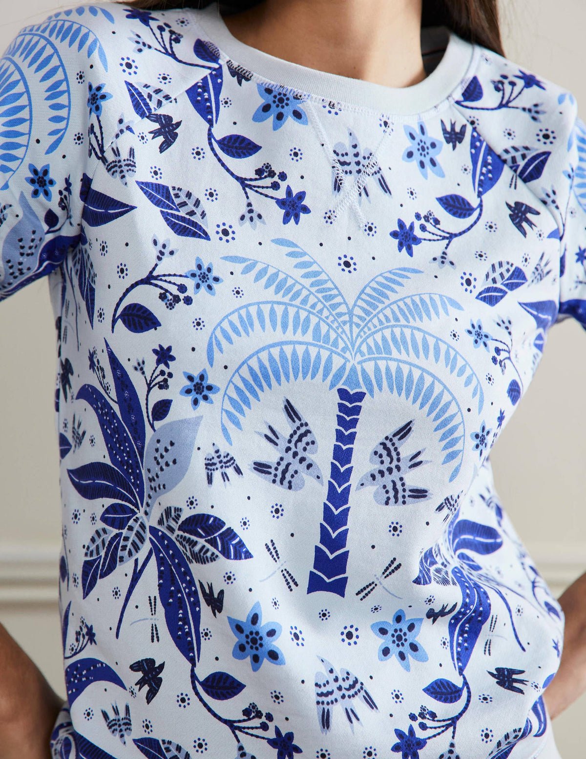 Printed Cotton Sweatshirt-Blue, Oriental Cascade-2
