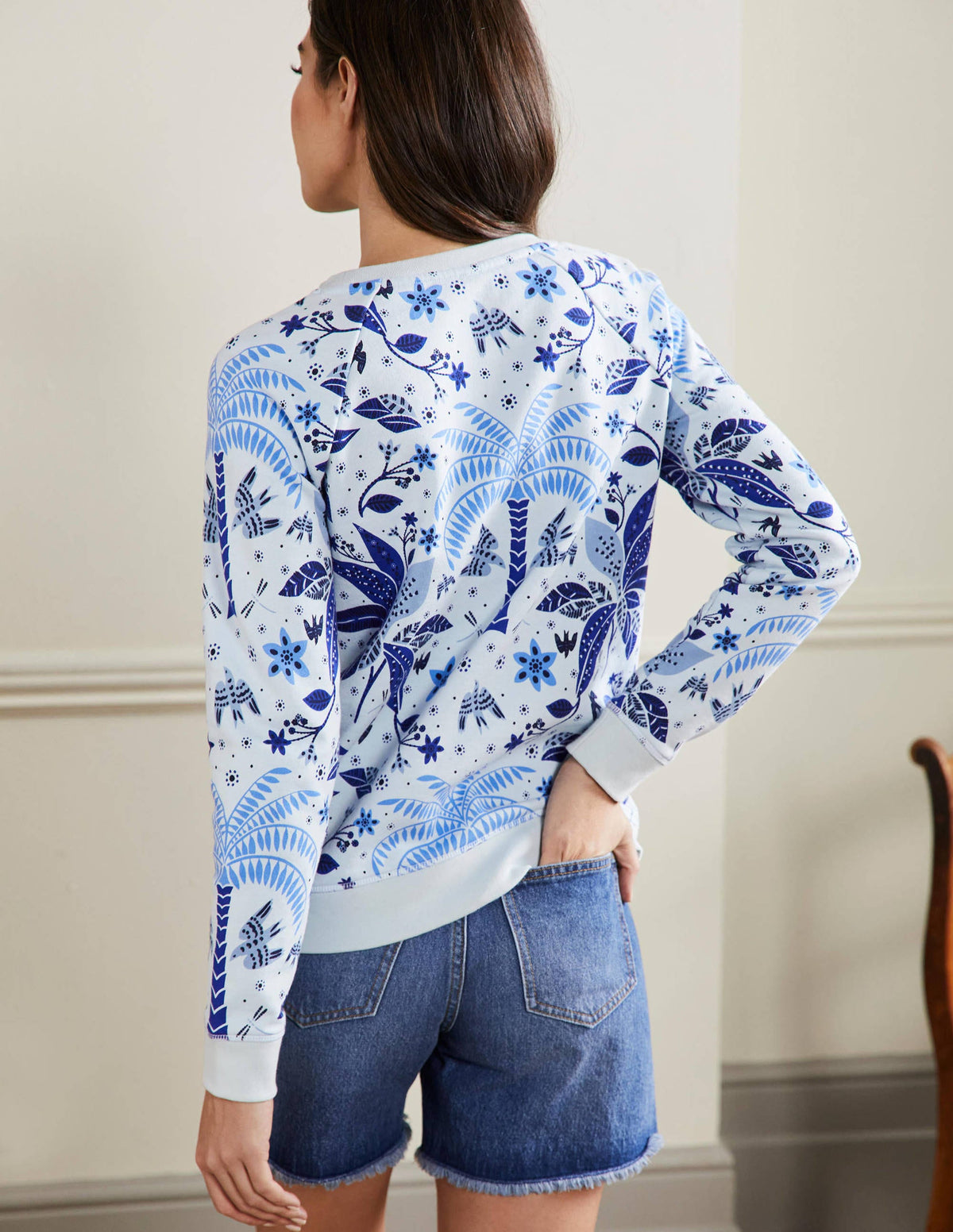 Printed Cotton Sweatshirt-Blue, Oriental Cascade-3