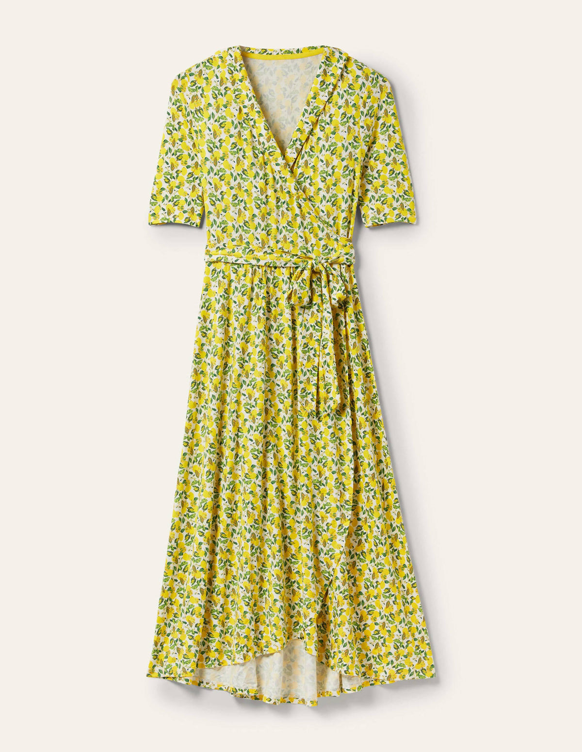 Lavinia Jersey Wrap Dress-Ivory, Lemon Vine - Image 5
