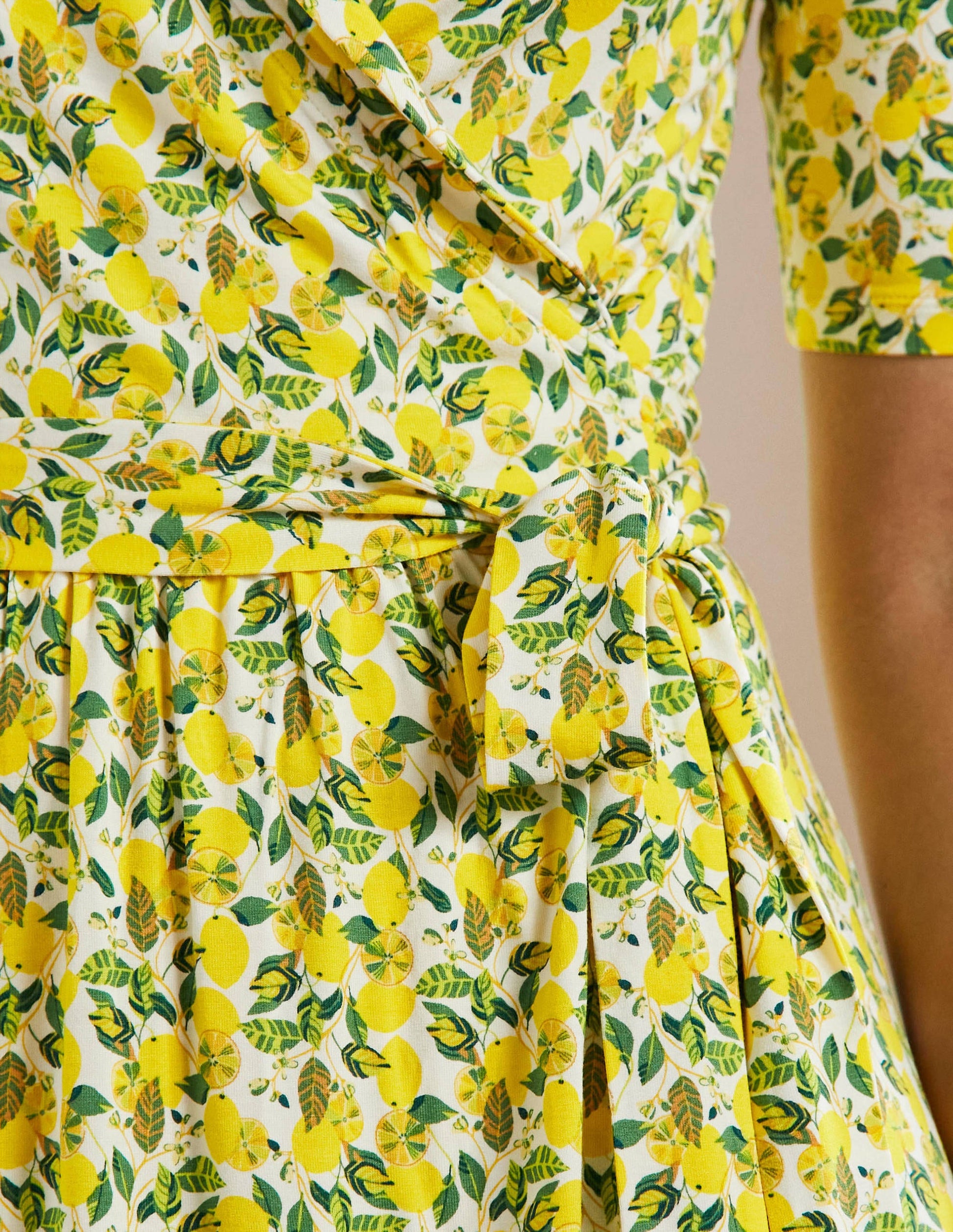 Lavinia Jersey Wrap Dress-Ivory, Lemon Vine-2
