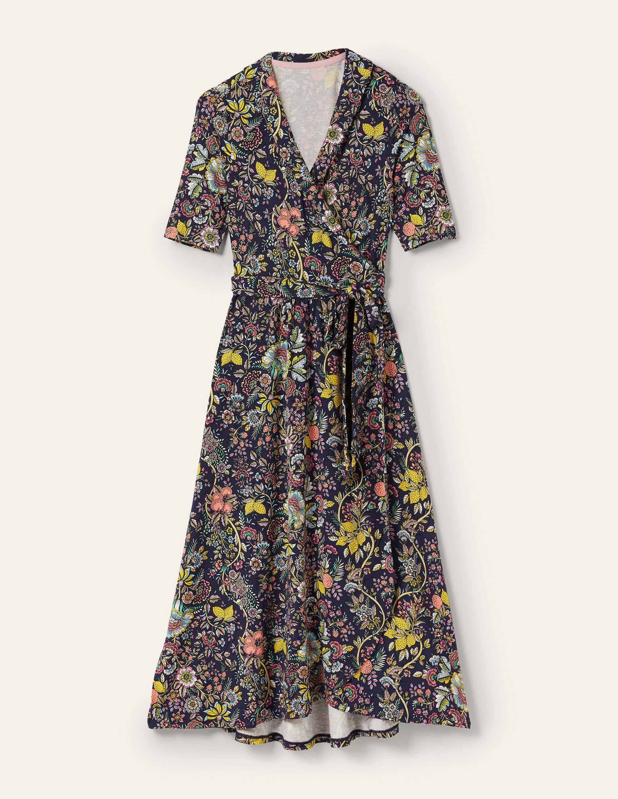 Lavinia Jersey Wrap Dress-Navy, Tropic Meadow - Image 5