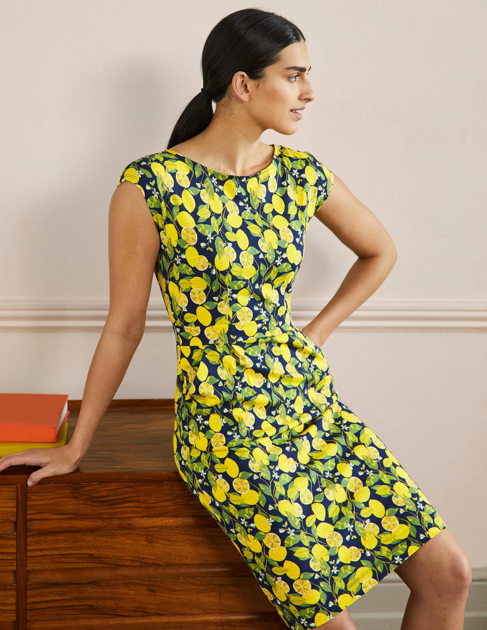 Florrie Jersey Dress-French Navy, Lemon Vine-1