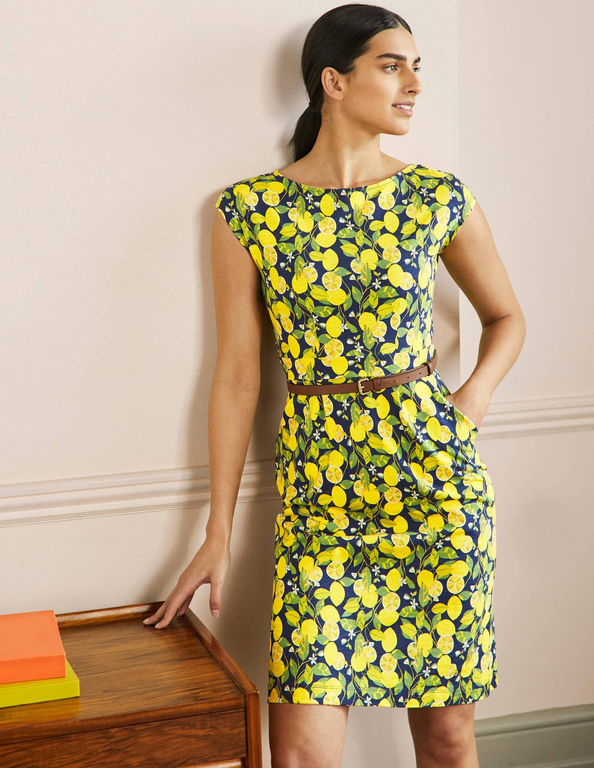 Florrie Jersey Dress-French Navy, Lemon Vine-4