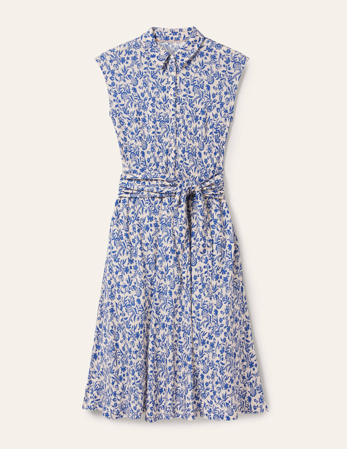 Tie Waist Jersey Shirt Dress-French Navy, Flora Charm-6