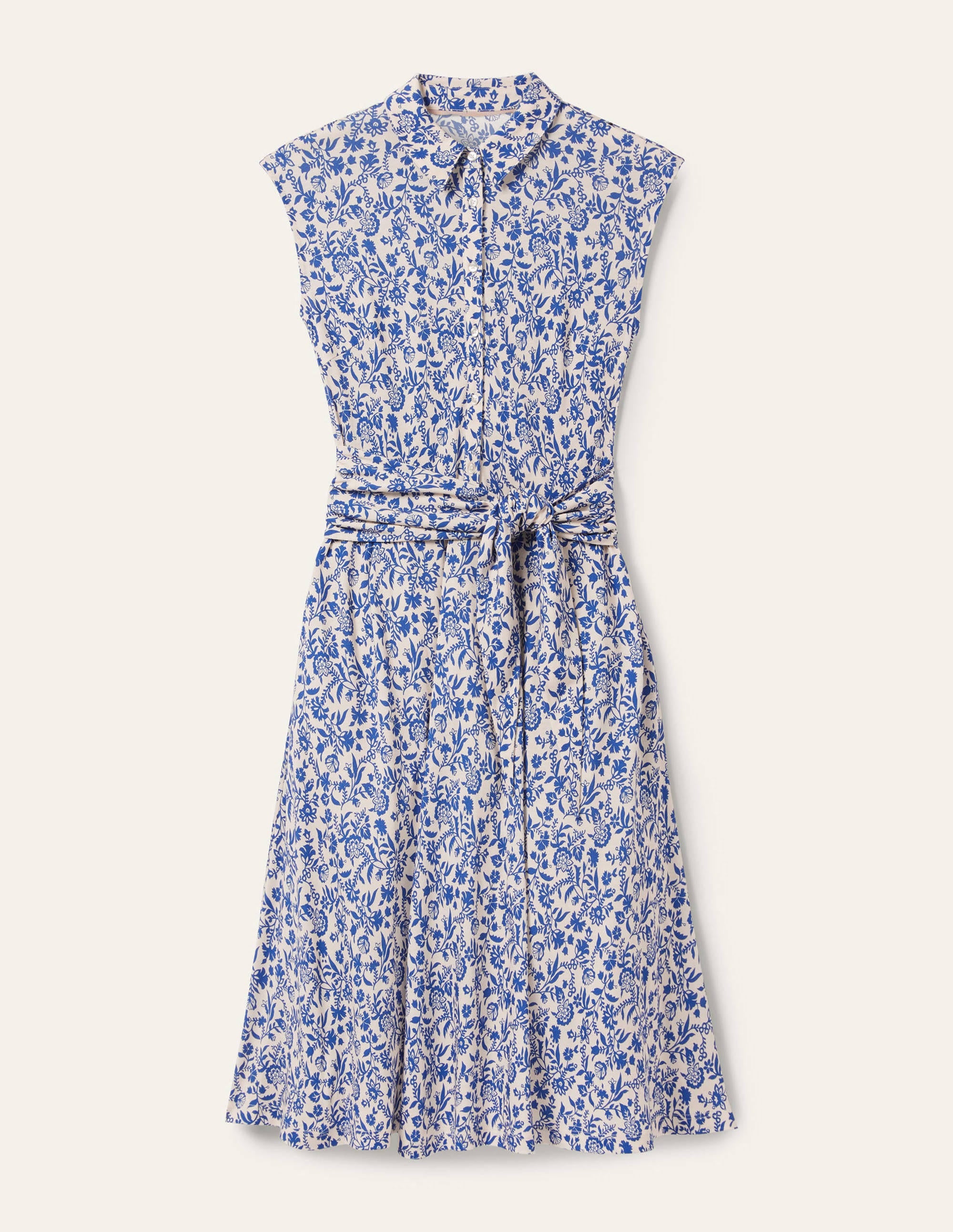 Tie Waist Jersey Shirt Dress-French Navy, Flora Charm - Image 6