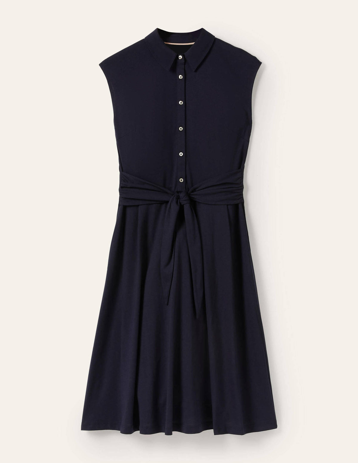 Tie Waist Jersey Shirt Dress-Navy - Image 6