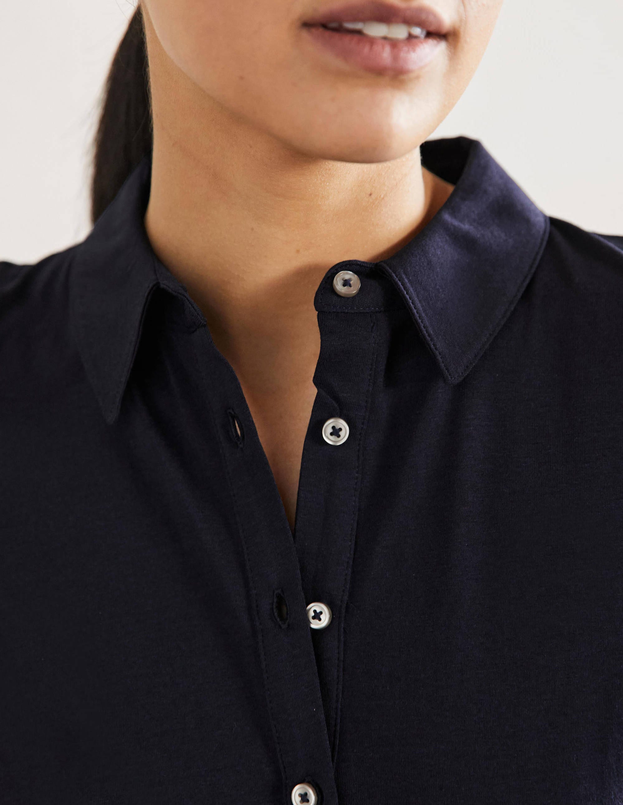Tie Waist Jersey Shirt Dress-Navy - Image 2