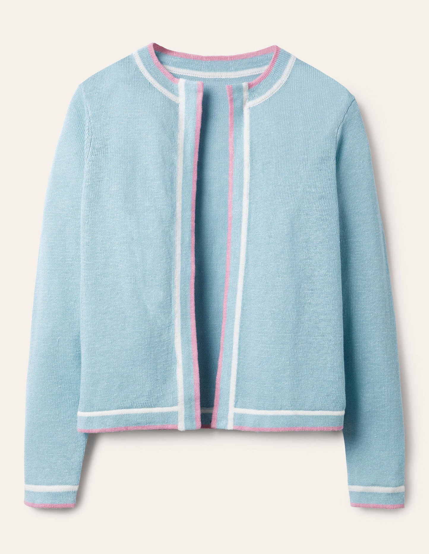 Stripe Trim Linen Cardigan-Woodland Flower