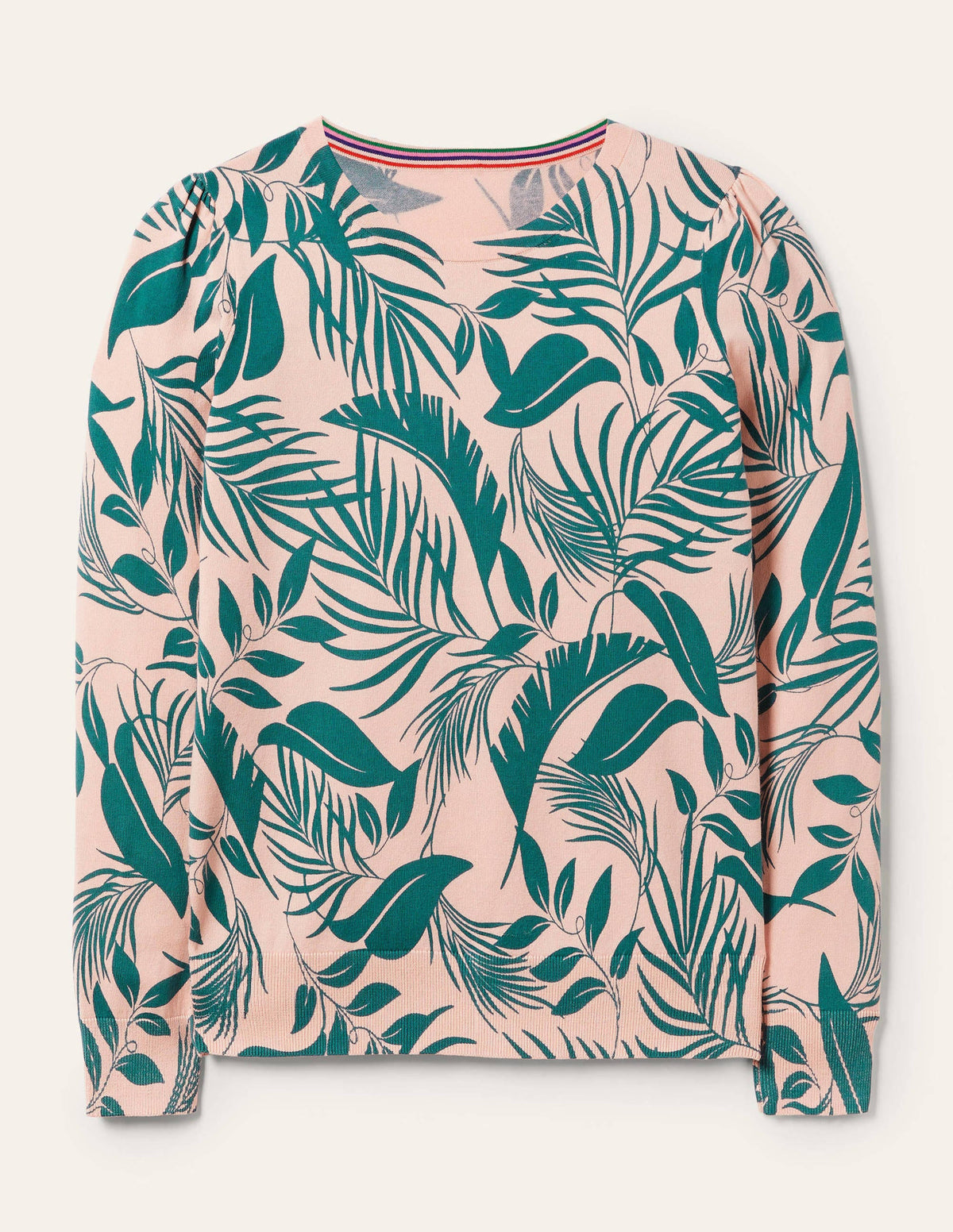 Cotton Crew Neck Sweater-Milkshake, Tropic Foliage - Image 5