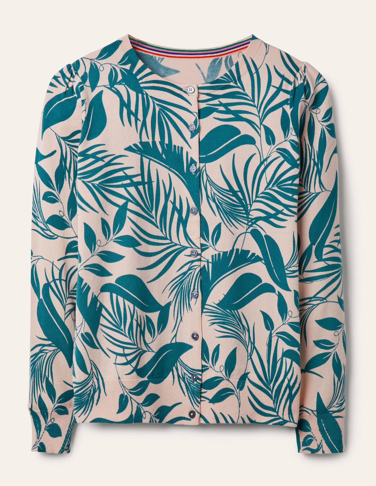 Cotton Crew Neck Cardigan-Milkshake, Tropic Foliage - Image 6